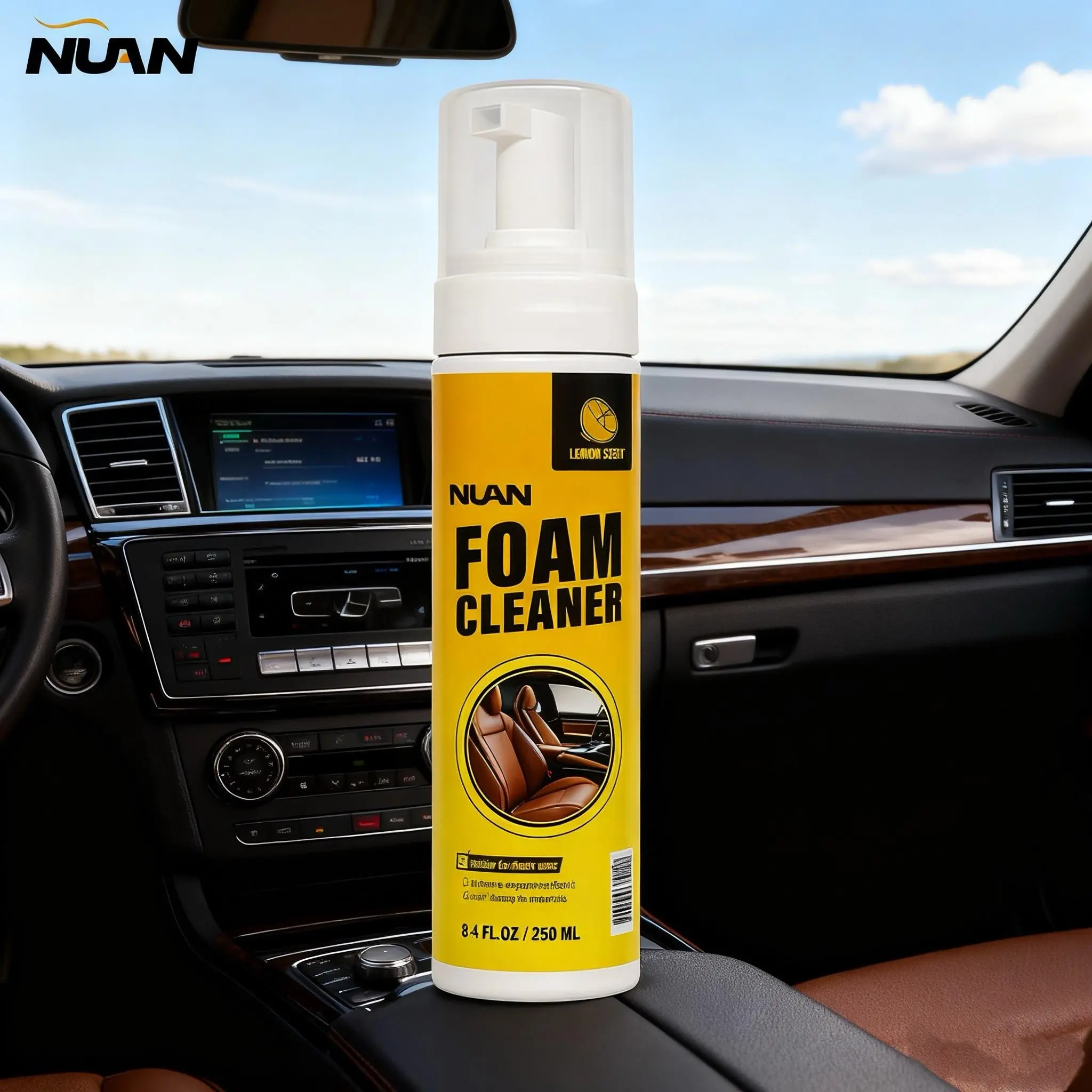 NUAN Portable Foam Spray All-Surfaces Cleaner - No Harsh Chemicals, Car Interior Care for Leather, Plastic, Headliner Surfaces, Surface Cleaner
