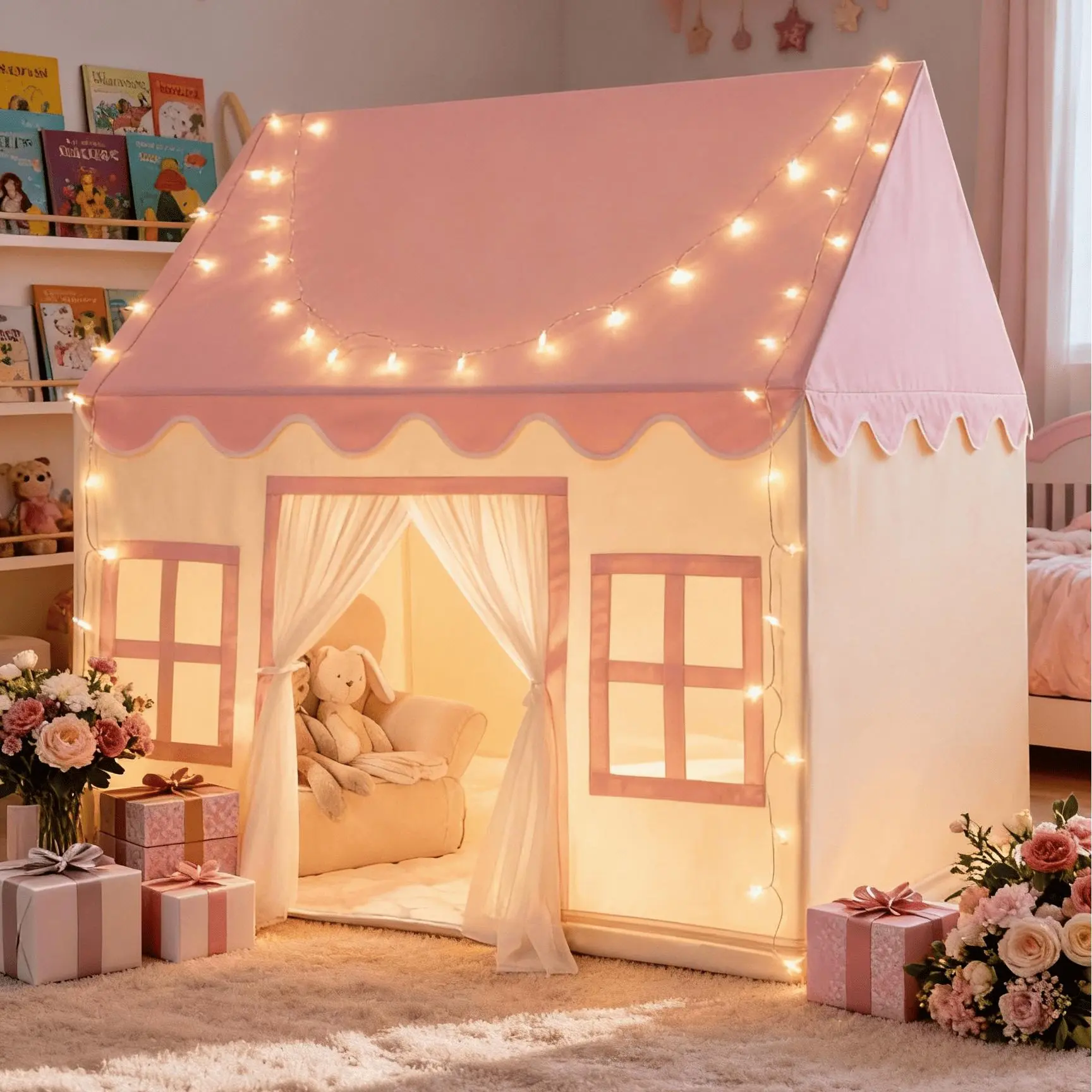JungleDove Play Tent for Kids Indoor - Kids Play House Indoor Toddlers Play Tent Large Toddler Toy House Birthday Gift for Boys & Girls Playroom Decor (Pink Playhouse)