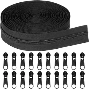 5Yards Bulk Zipper, (#5) Zippers for Sewing, Black Nylon Coil Zipper by The Yards, Replacement Sewing Zipper with 20count Zipper Sliders for DIY Sewing Craft Bags (#5 Black)