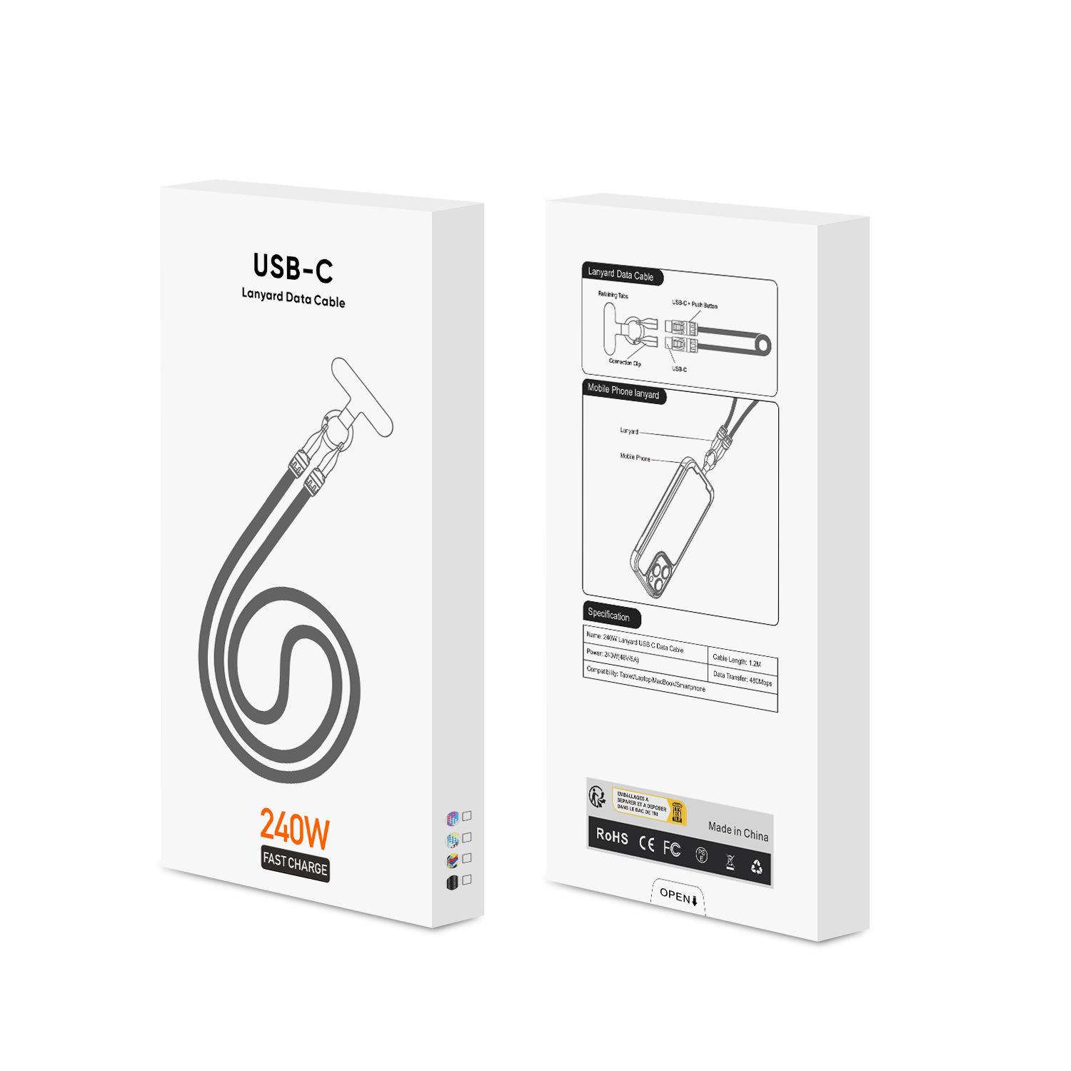 New 2-in-1 phone lanyard data cable PD240W super fast charging suitable for mobile phones and computers