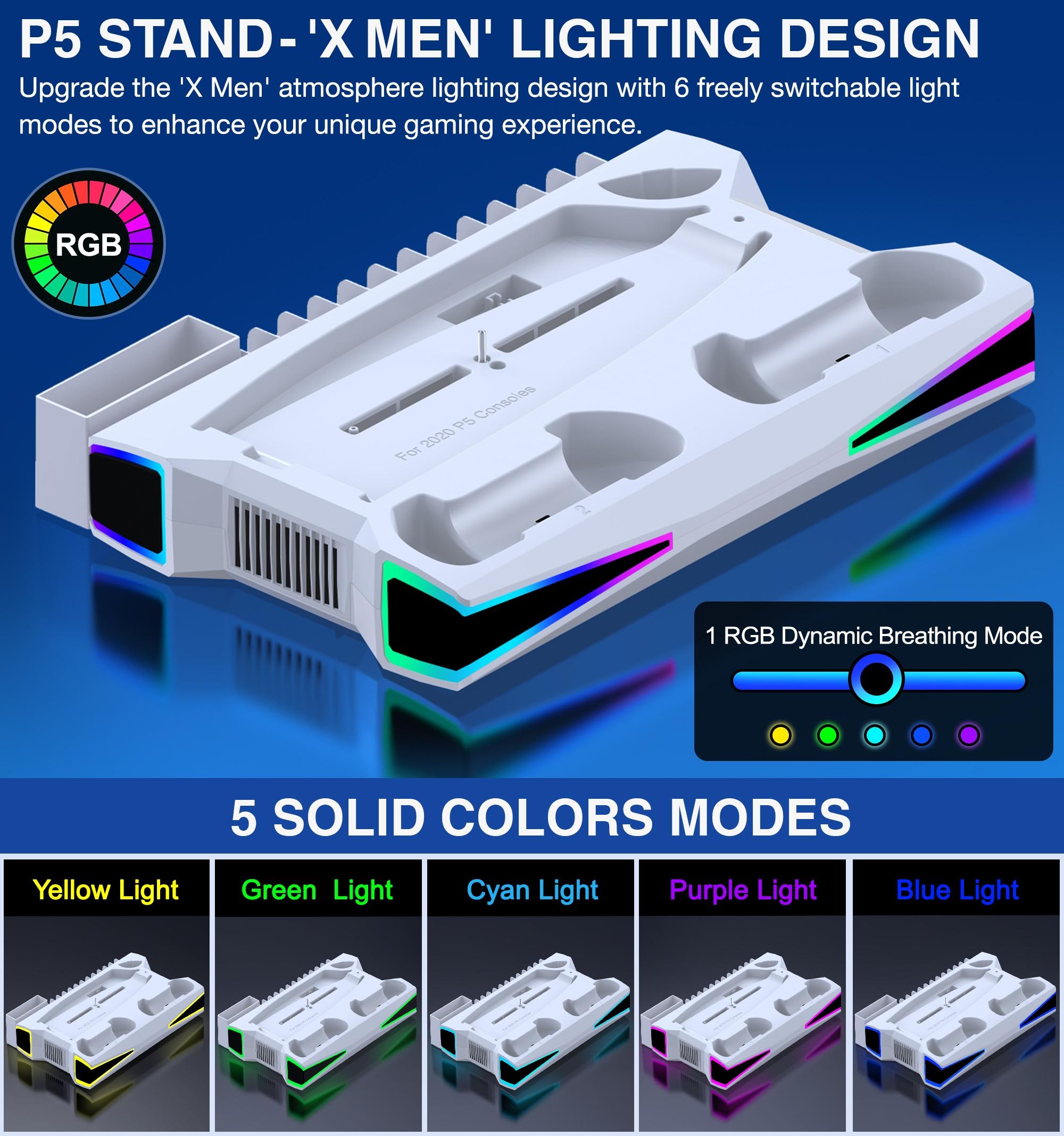 PS5 / PS5 Slim Cooling Station with Dual Controller Charging Station for PS5 Console, with Controller Charger, Cooling Fan, Headset Holder, 3 USB Hub