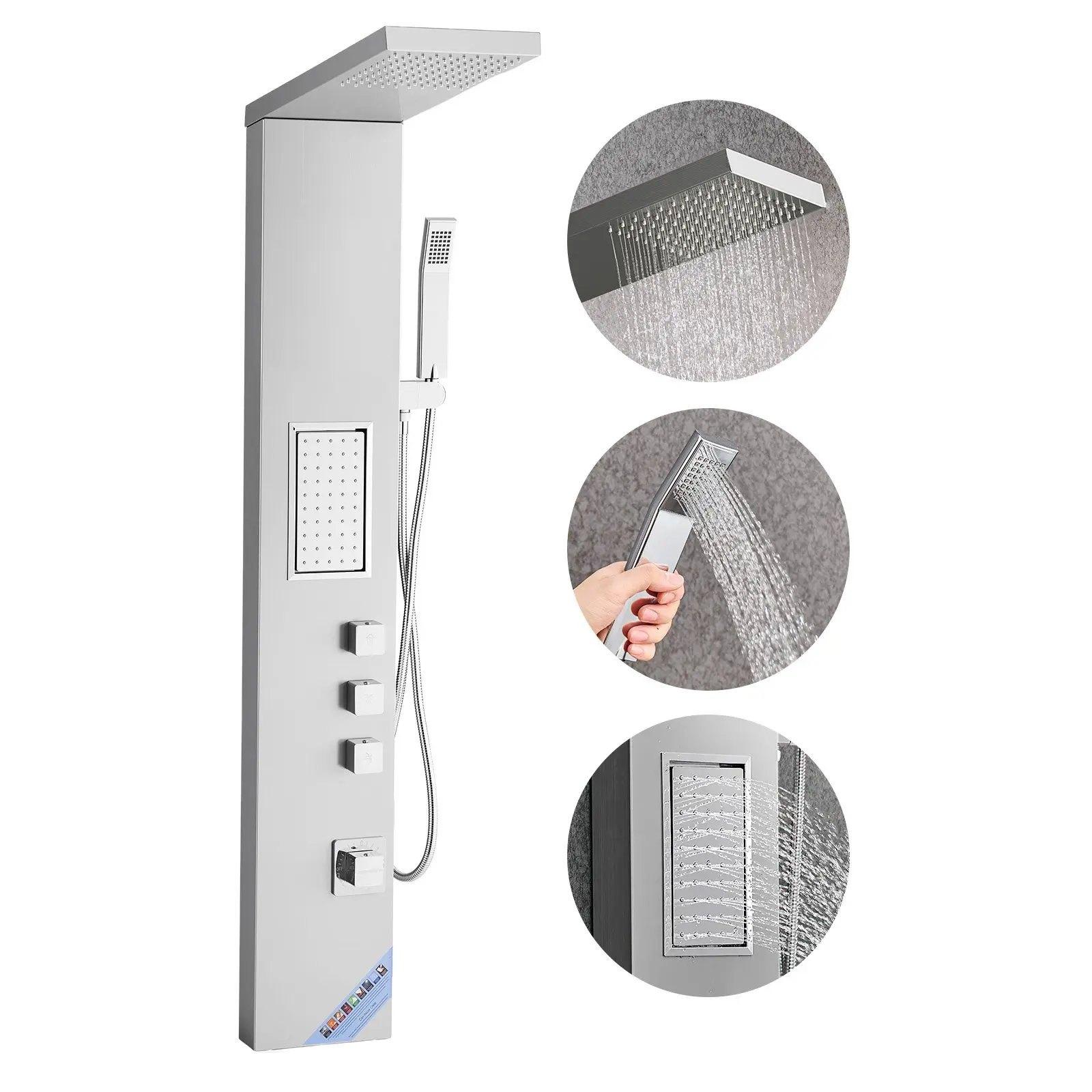 【DealsForYouDays】VEVOR Shower Panel Tower System with Rainfall Shower Head, 53 in Brushed Stainless Steel Shower Column, 3-Function Faucet, High Pressure Wall-Mount Rain Massage System, with Large Body Jet, Handheld