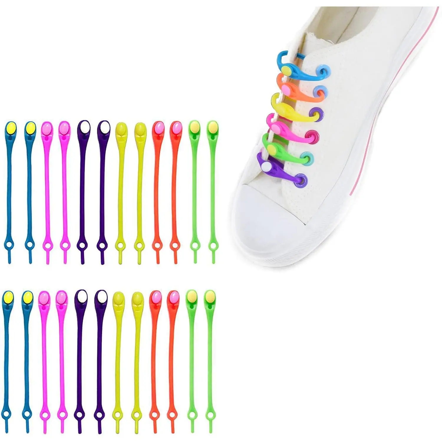 24 pcs Lazy Tying-Free Elastic Shoelaces, Laces Special No Tie Rubber,  Kids and Adults, Elastic Shoelaces  Sneakers (color)