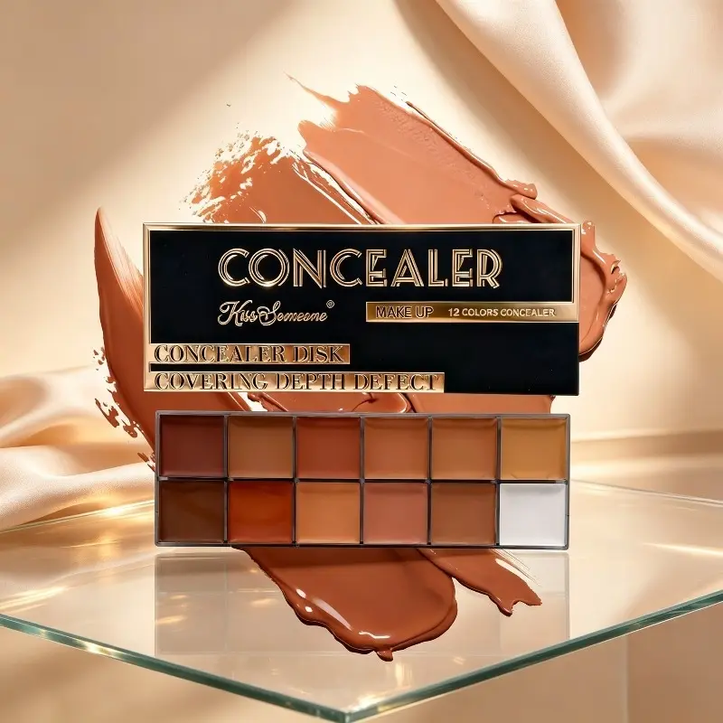 12 Shades Full Spectrum Concealer Palette for Deep & Warm Dark Skin Tones, High Coverage for Acne Marks, Spots, Dark Circles and Birthmarks, Waterproof Sweatproof Long-Lasting No Caking, Usable as Foundation for Even Skin Tone,