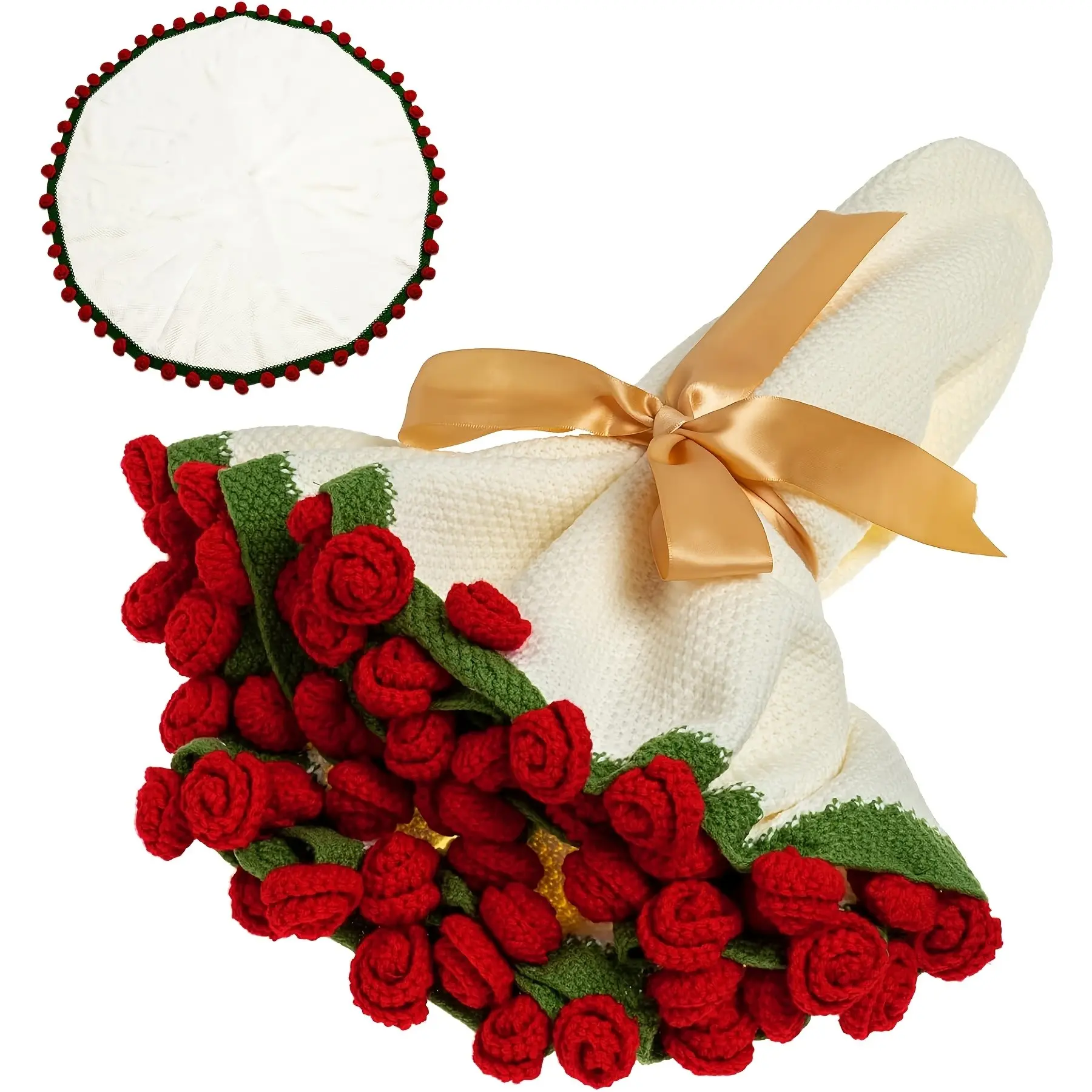 1pc Soft Crochet Rose Flower Bouquet Blanket • 63 Inch • 99 Flowers • Handmade Flower Throw Blanket • Realistic 3D Rose Detailing • Practical Gift for Friend Mom Family • Valentine's Day Anniversary Birthday • Stylish Home Decoration