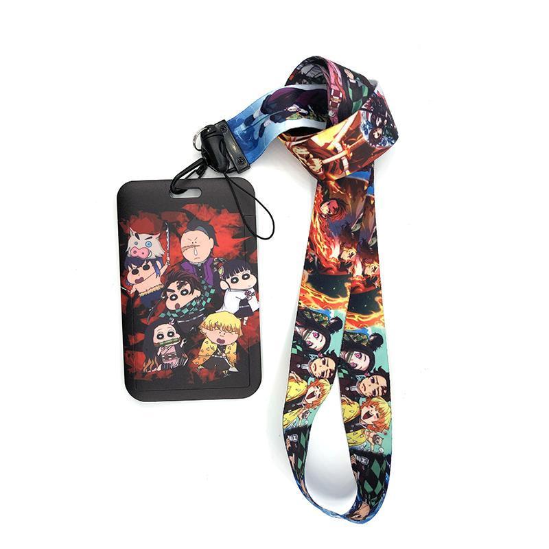 Anime Demon Slayer Print Keychain Ribbon Lanyards for Keys ID Card Phone Straps Hanging Rope Lariat Students Badge Pass Holder