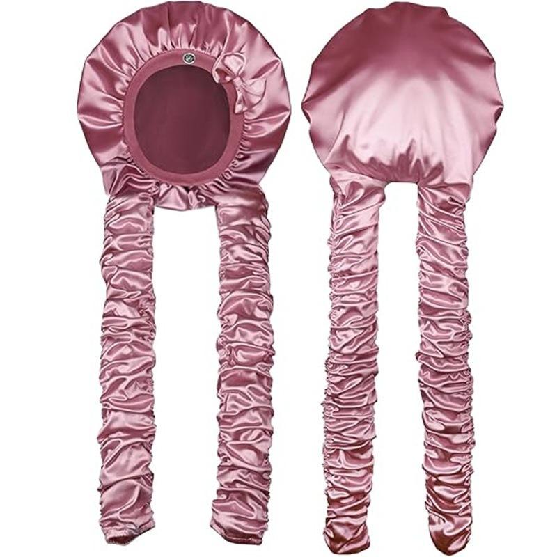 Satin Heatless Curling Sleep Cap, Non-Slip Long Hair Bonnet for Braids, Curly Hair, No Heat Overnight Curls, Hair Protection Sleep Bonnet for Women, Fits Long Hair, Braids, Locs & All Hairstyles