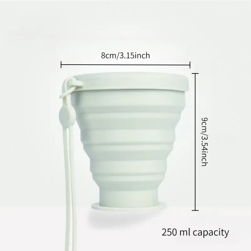 Food-Grade Silicone Collapsible Travel Tumbler with Lid & Lanyard, Portable Reusable Folding Bathroom Tumbler for Camping, Hiking (Matte Finish)
