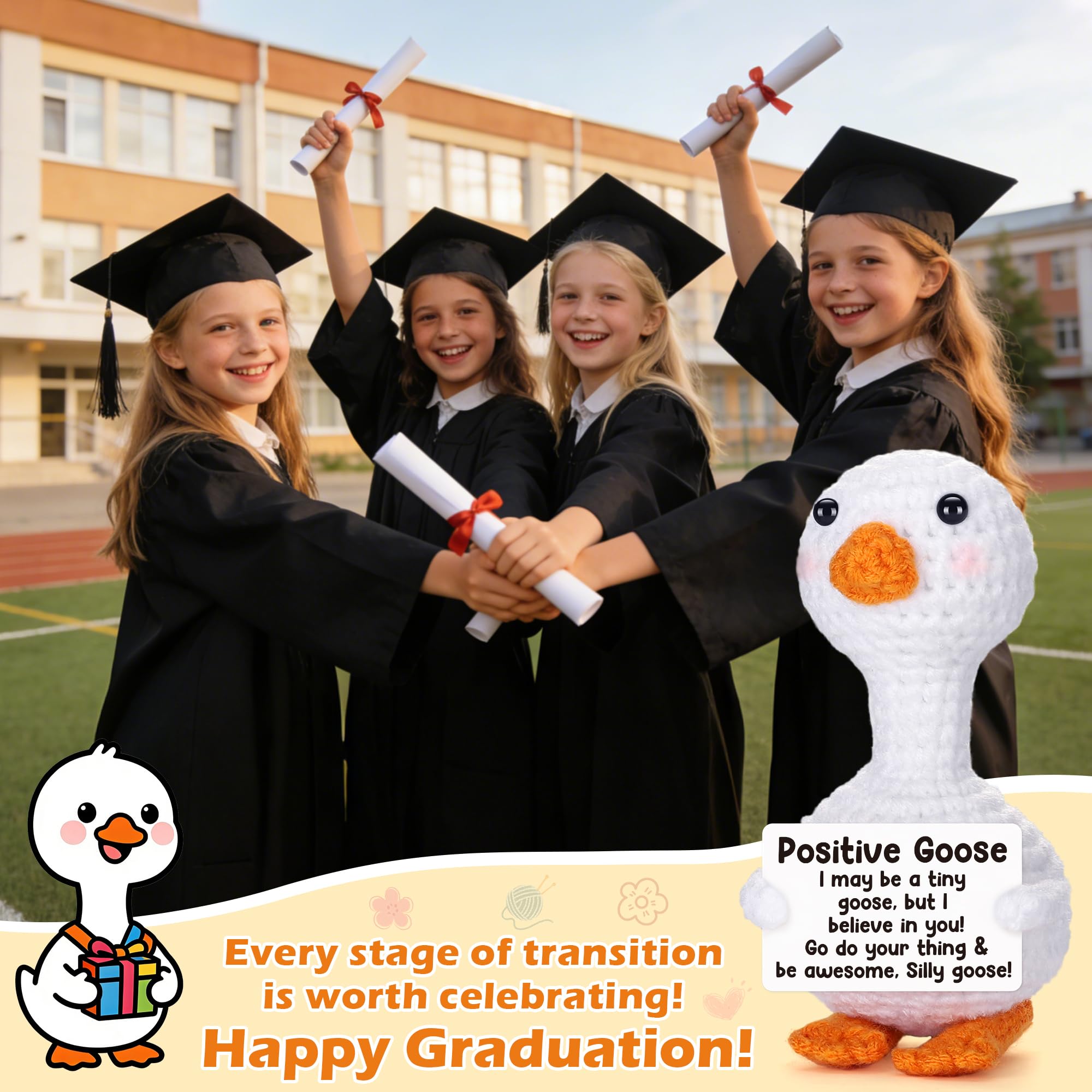 Adorable Hand-Knit Little Goose Stuffed Toy, Unique Handmade Gift For Anniversary Graduation Baby Shower Party Favors, Soft Plush Doll Bag Pendant Car Ornament Desk Decor Anxiety Relief Cute Collectible