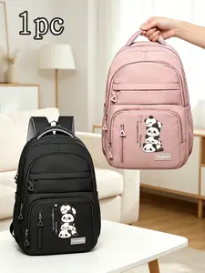 Nylon Backpack, Adjustable Straps, Multi-Compartment Design, Cute Panda Pattern, Ideal for Travel, Commute, Business Trips
