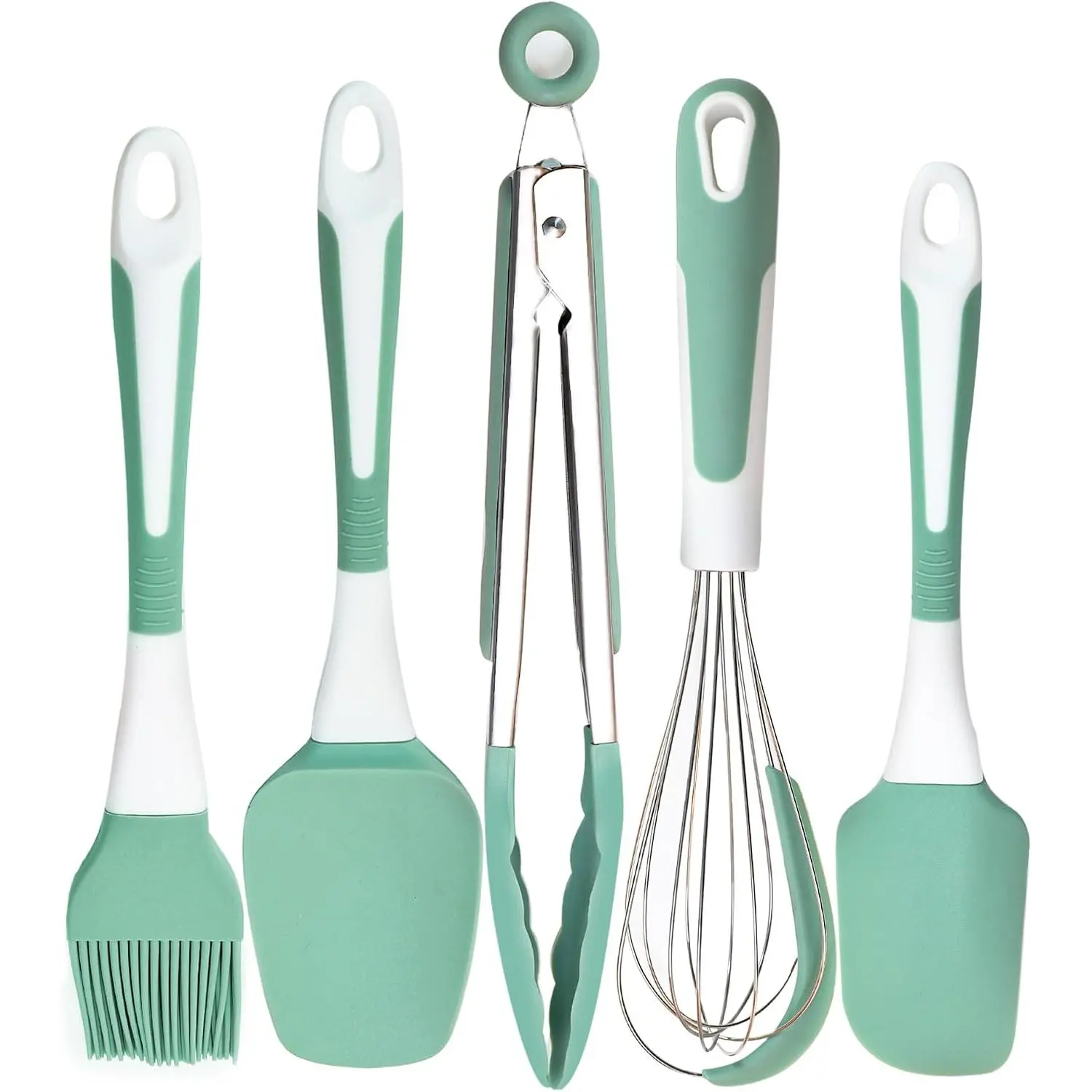 Kitchen Cooking Utensils Set Heat Resistant, 5 count  Spatula Set for Baking Cooking Mixing,  Cooking Utensils Set for Nonstick Cookware, Dishwasher Safe (Green), Medium