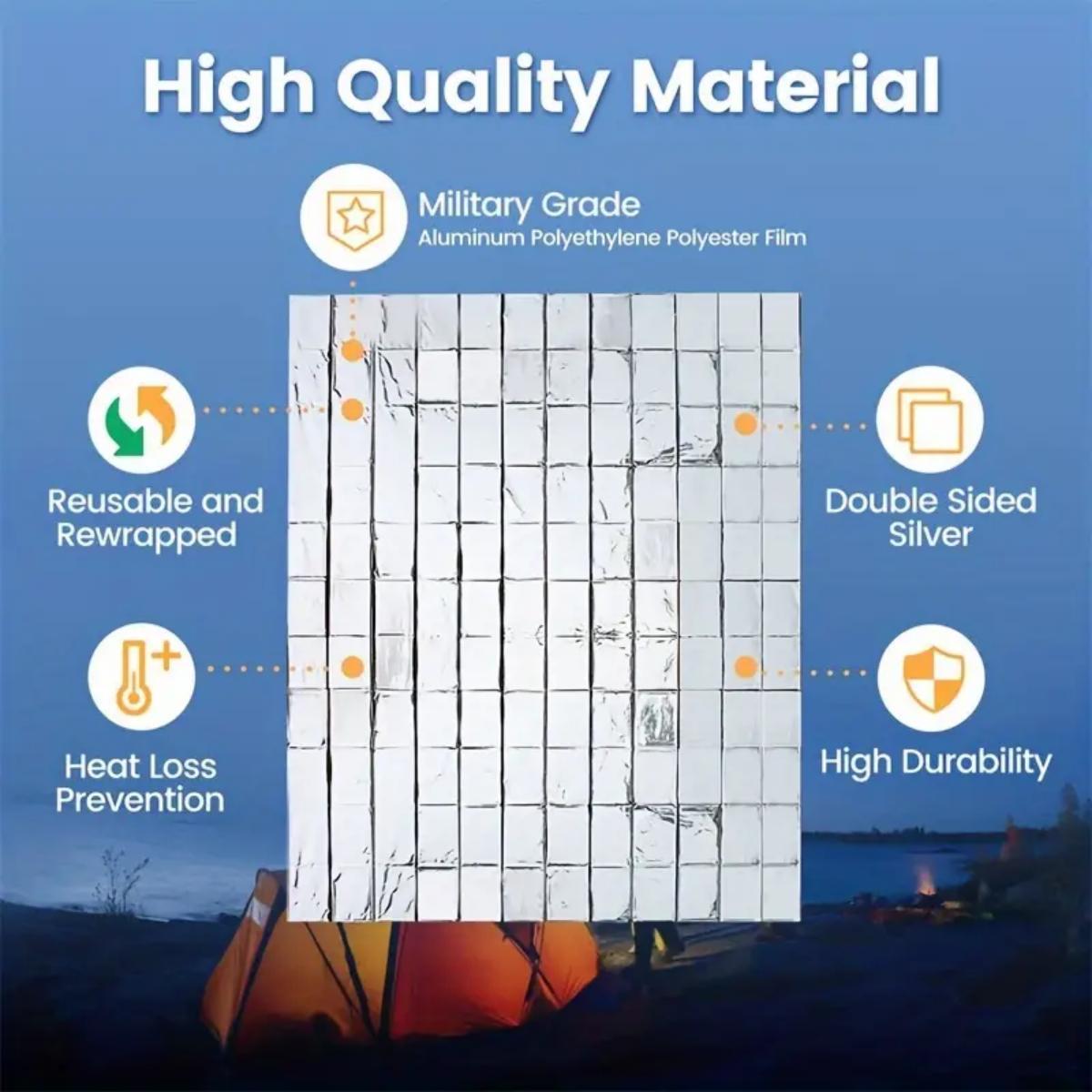 Outdoor Emergency Survival Mylar Thermal Blanket, First Aid Rescue Foil Military Body Warmer Blanket, Portable Camping Hiking Blanket