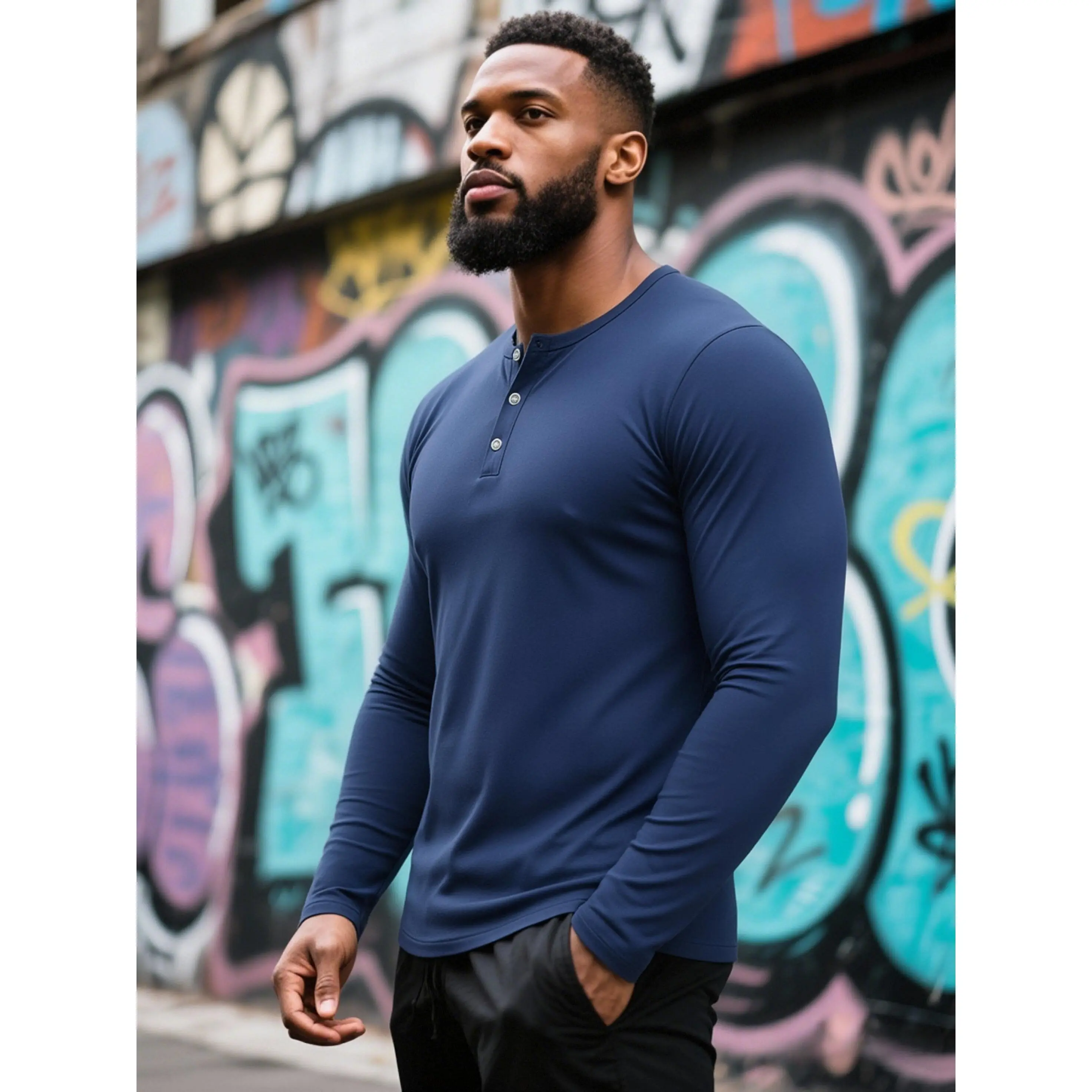 Men's Henley Long Sleeve T-Shirt, Classic 3-Button Placket Crew Neck Casual Top, Soft Stretchy Lightweight Breathable Solid Color Tee, Athletic Slim Fit Shirts for Gym, Daily Walking, Outdoor Activity & All Seasons Layering Outfits