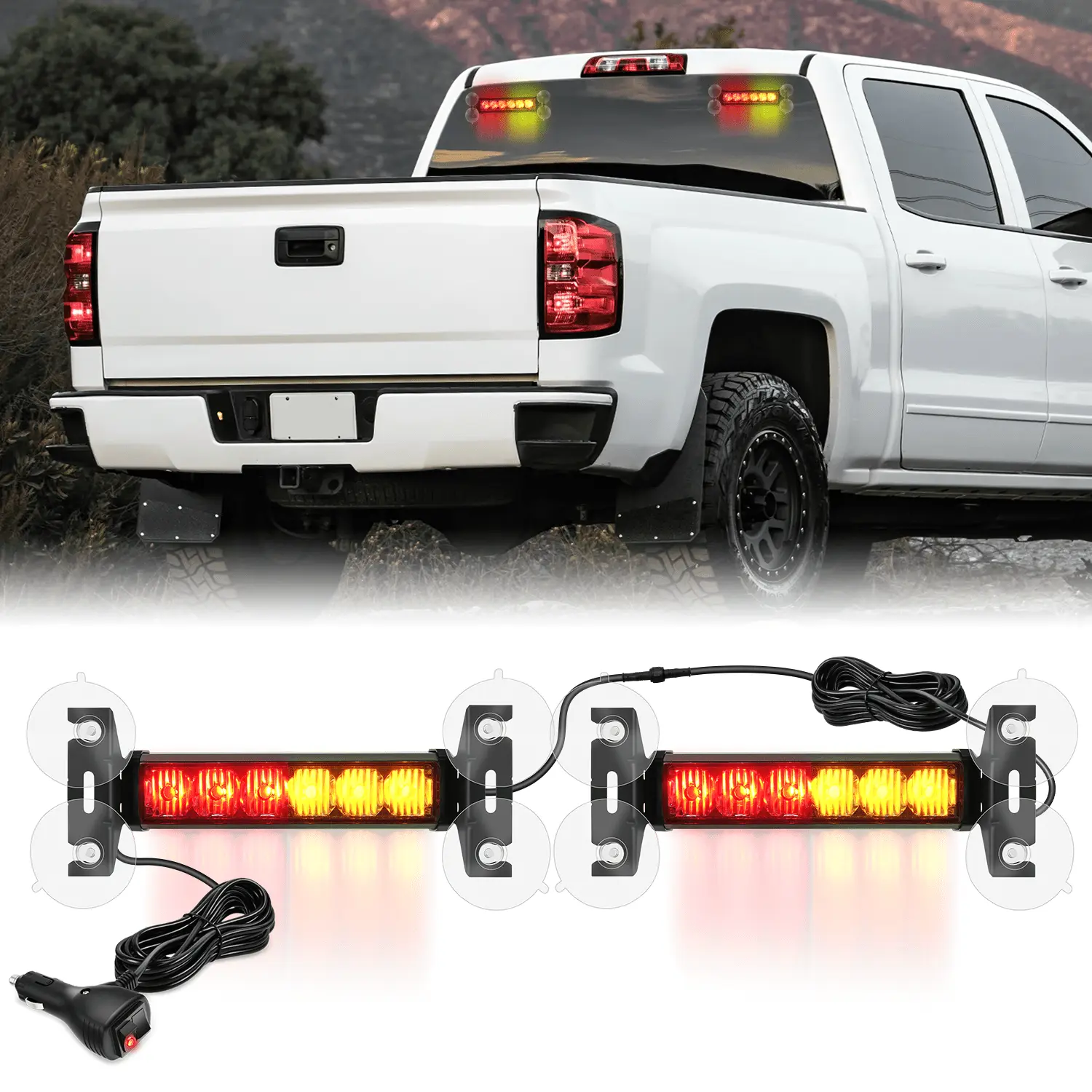 Nilight Nilight 12LED Emergency Strobe Traffic Advisor Light Bar 2 in 1 Amber Red Dash Warning Safety Flashing Lights Front/Rear Windshield Construction Lights for Trucks Cars Plow Police Firefighter Vehicles