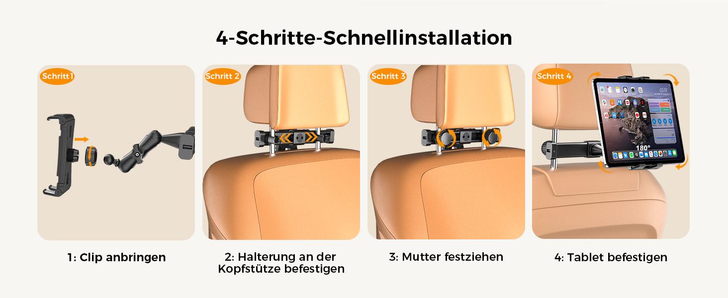 OHLPRO Tablet Holder Car Headrest [Ball Bearing Arm + Metal Folding Clamp] Universal Car Tablet Holders Travel Accessories Children Compatible with All 5-13 Inch iPad Mobile Phones Switch Sumsung