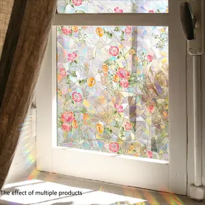Floral Self-Adhesive Window Privacy Film – Removable Flower Pattern Decorative Glass Sticker, Static Cling Home Decor for Living Room, Bedroom & Bathroom, No-Glue UV Protection Decal