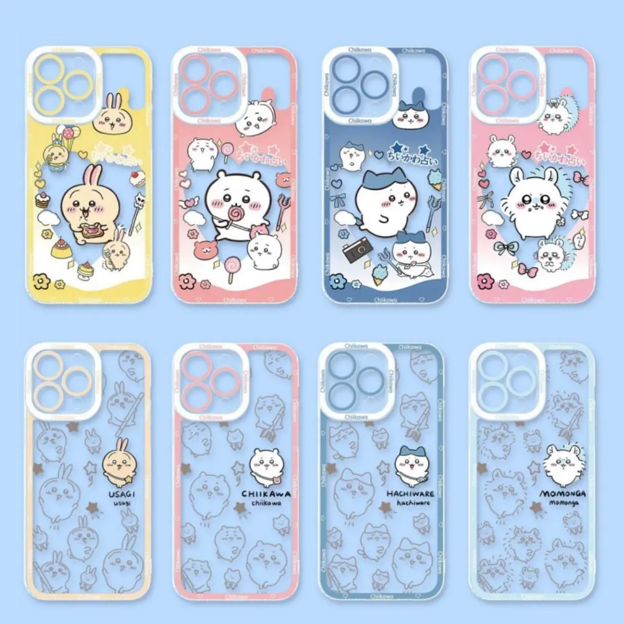 Chiikawa Cute Hot Hachiware Usagi‌ Momonga Transparent Phone Cases For iPhone 17 Promax 17Air 16 Plus 15 14 13 12 11 Pro - Transparent   Soft  TPU Shockproof Protective Cover Gift For Birthday Halloween Christmas