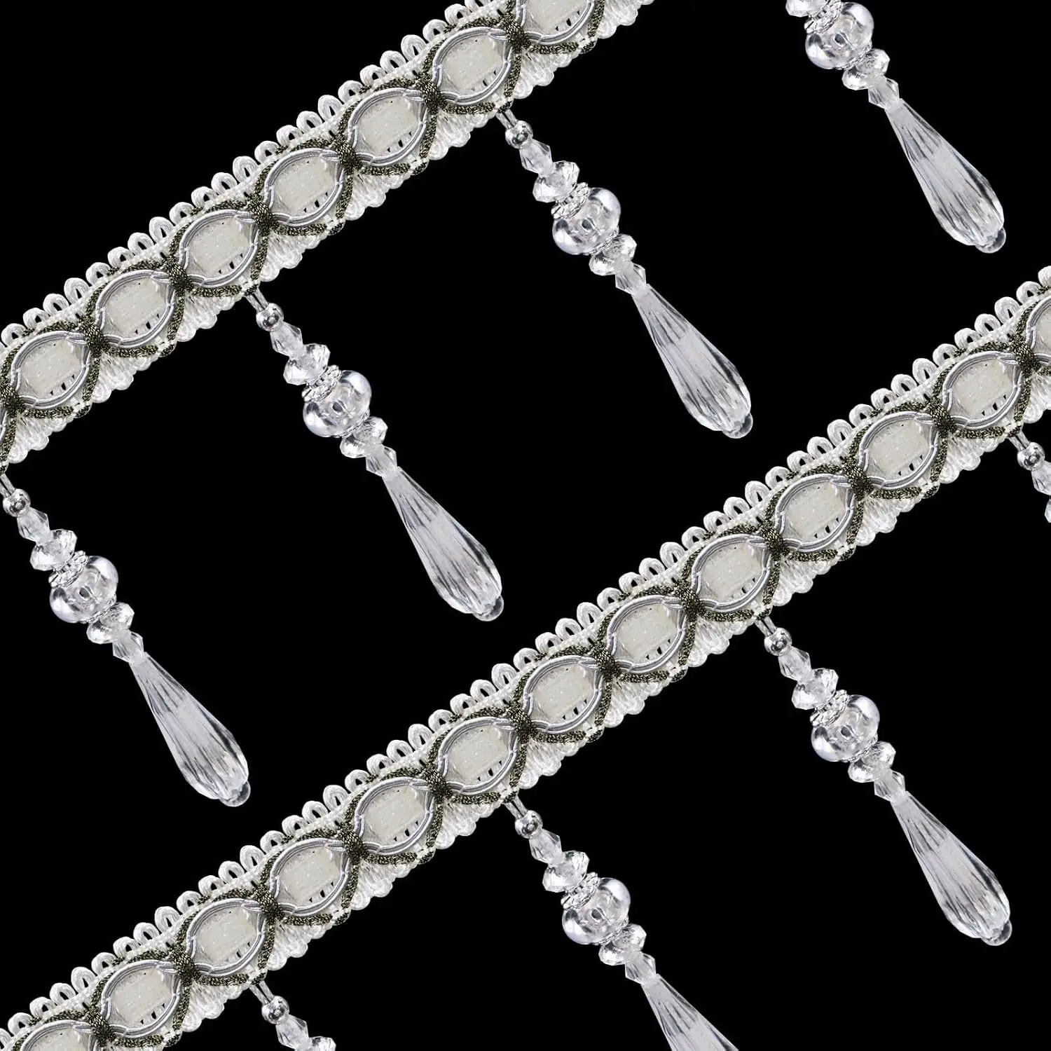3 Yards White Beaded Fringe Trim  Beaded Tassel |  Trim Pendant DIY for Sewing Curtain Lampshade Braid Clothing Tablecloth  Decoration