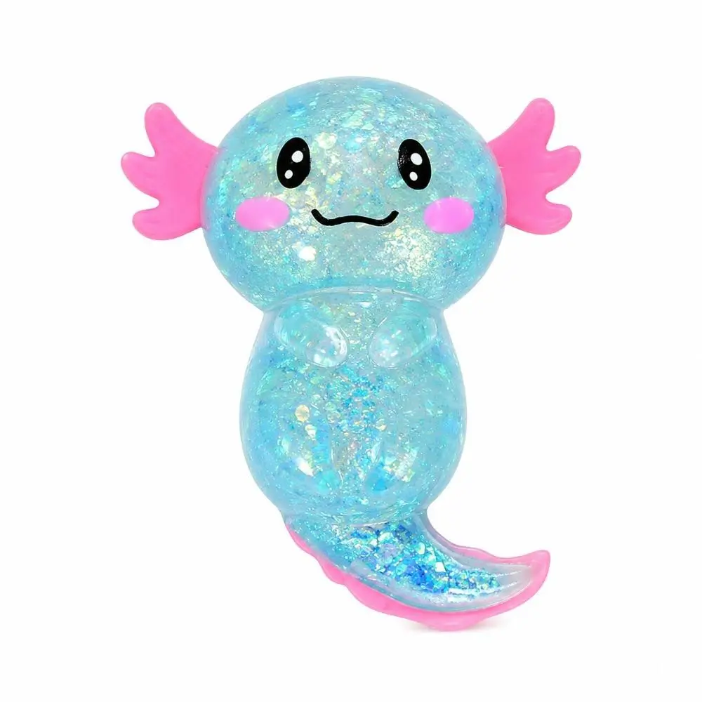 Glitter Axolotl Squishy Stress Relief Squeeze Toy, Transparent Sequins Fidget Toy, Cute Axolotl Shaped Anxiety Relief for Adults, Glittery Squishies