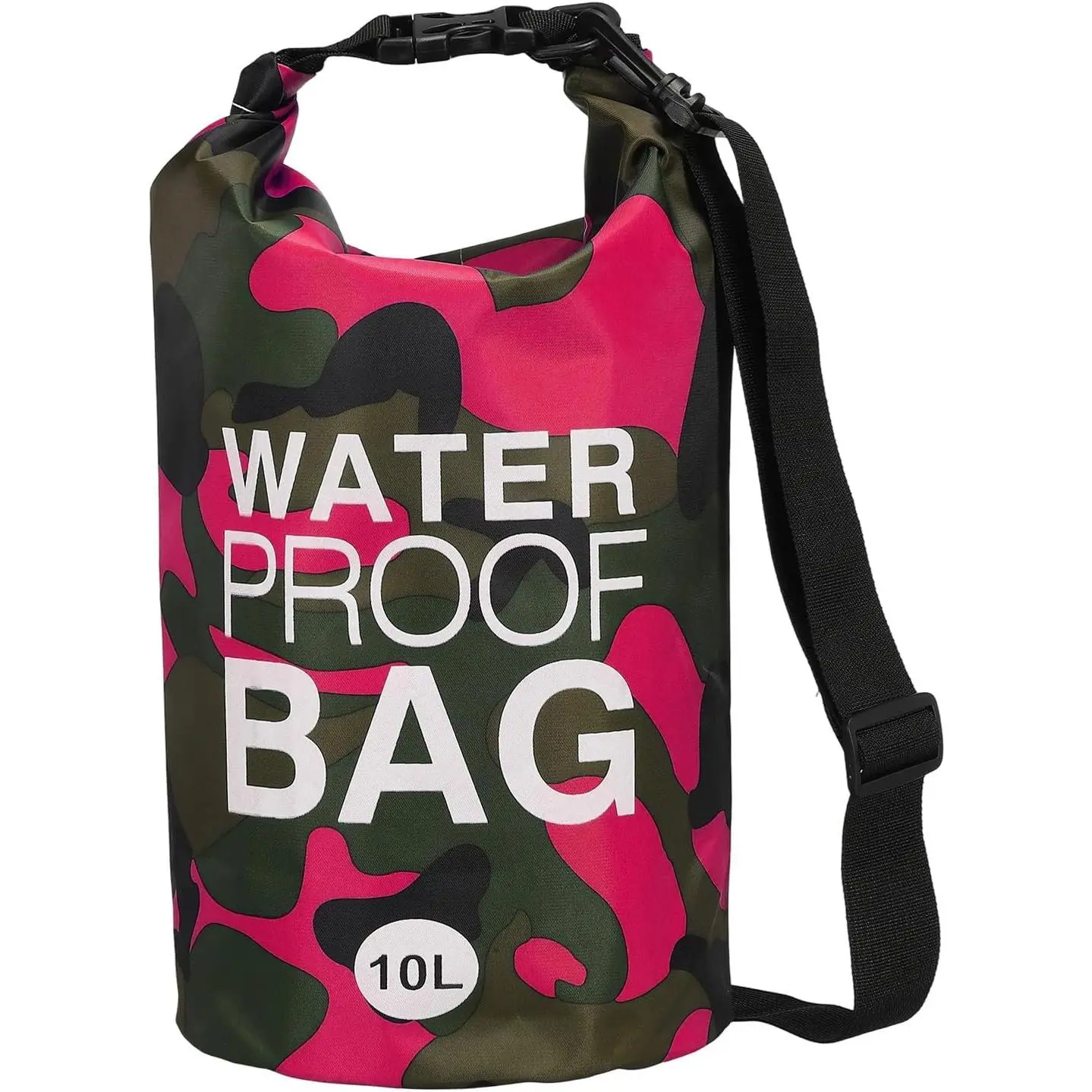Waterproof Dry Bag, 10L   Women Men Water Proof Bags Lightweight Dry Storage Floating Backpack with Whistle  Travel Boating Kayaking (Rose Red Camouflage)