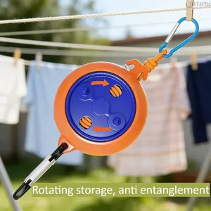 Portable Adjustable 8M Travel Clothesline with Metal Hooks & Rotatable Storage, Anti-Tangle Heavy Duty Drying Rope, Practical Accessory for Home Dorm Camping Daily Use