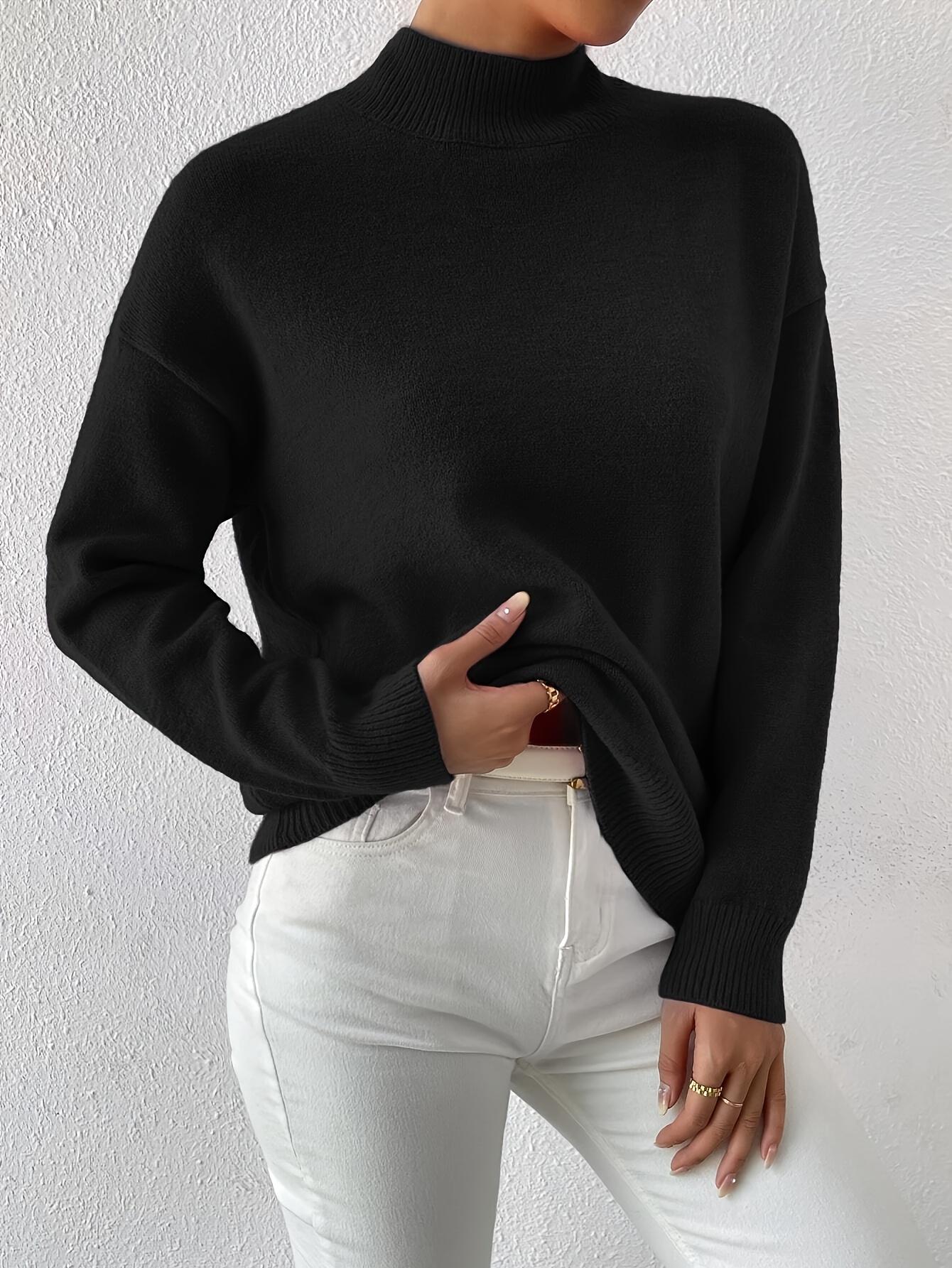 [Elegant Winter Sweater] Elegant Oversized Women's White Winter Sweater |     High Neck Turtleneck Pullover, Stretchy Collar, Loose Fit, Long Sleeves - Machine Washable for Fall & Cold Weather angelina  neon  outfit