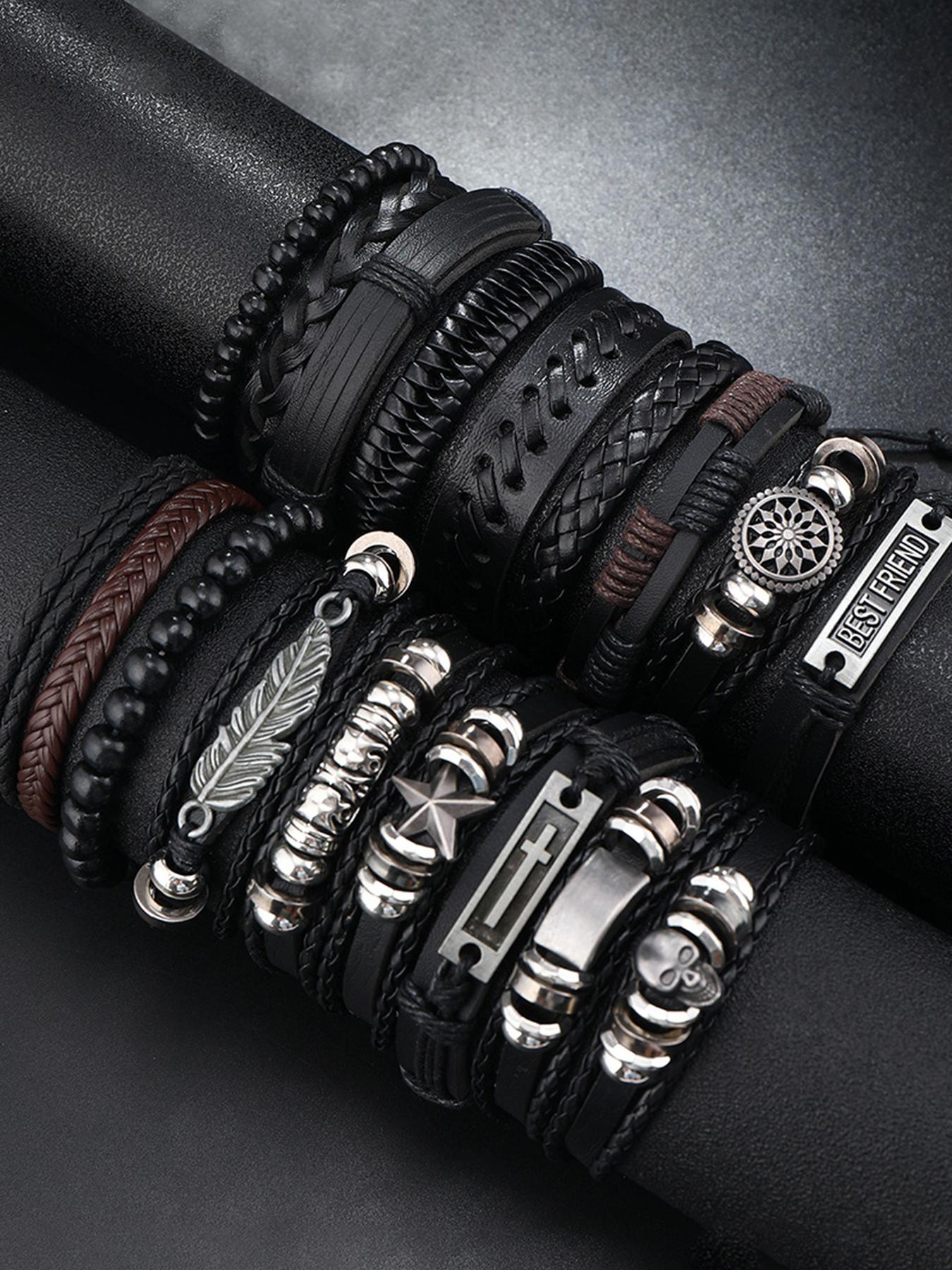 Men's Punk Style Leather Braided Bracelets, Vintage Beaded Bracelets, Fashionable Designer Jewelry for Party, Daily Clothing Decor, Trendy All-match & Exquisite Jewelry for Gift