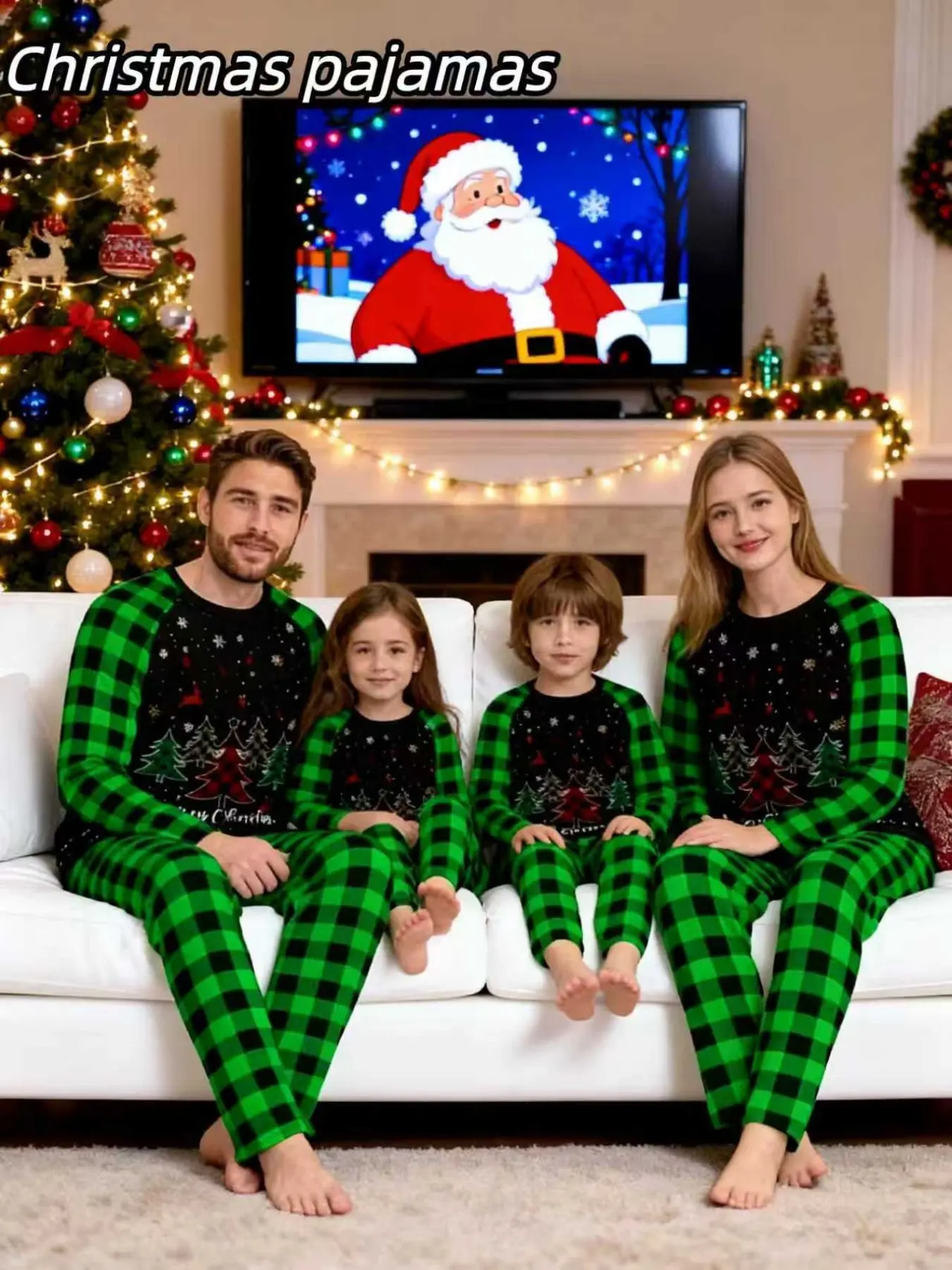 2-Piece Christmas Pajama Set, Long Sleeve and Pants, Casual Loose-Fit, Unisex Holiday Sleepwear, Family Matching