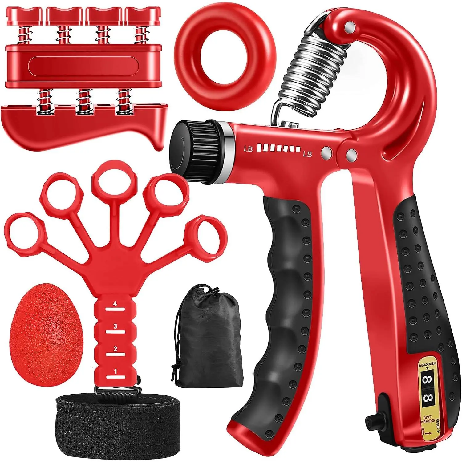 Grip Strength Trainer Kit (5 Pack) Adjustable Resistance Hand Gripper,Finger Exerciser,Hand Extension Exerciser,  Ball and Forearm Workout Ring for  Building  Recover