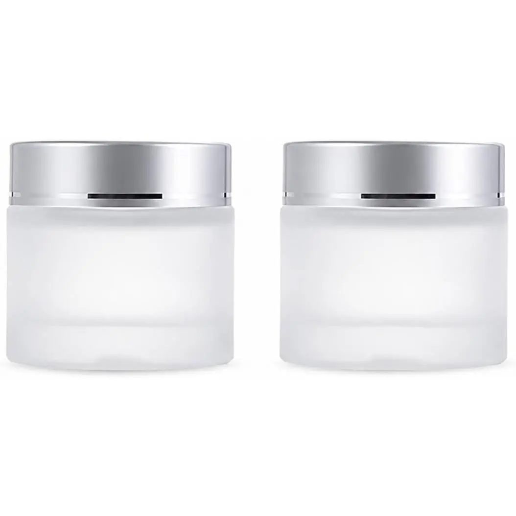 2 Pack 60ml/2Oz Frosted Glass Cream Jars with   Empty  Cream Containers Refillable  Jars for Skincare,  Butter, Lotion,