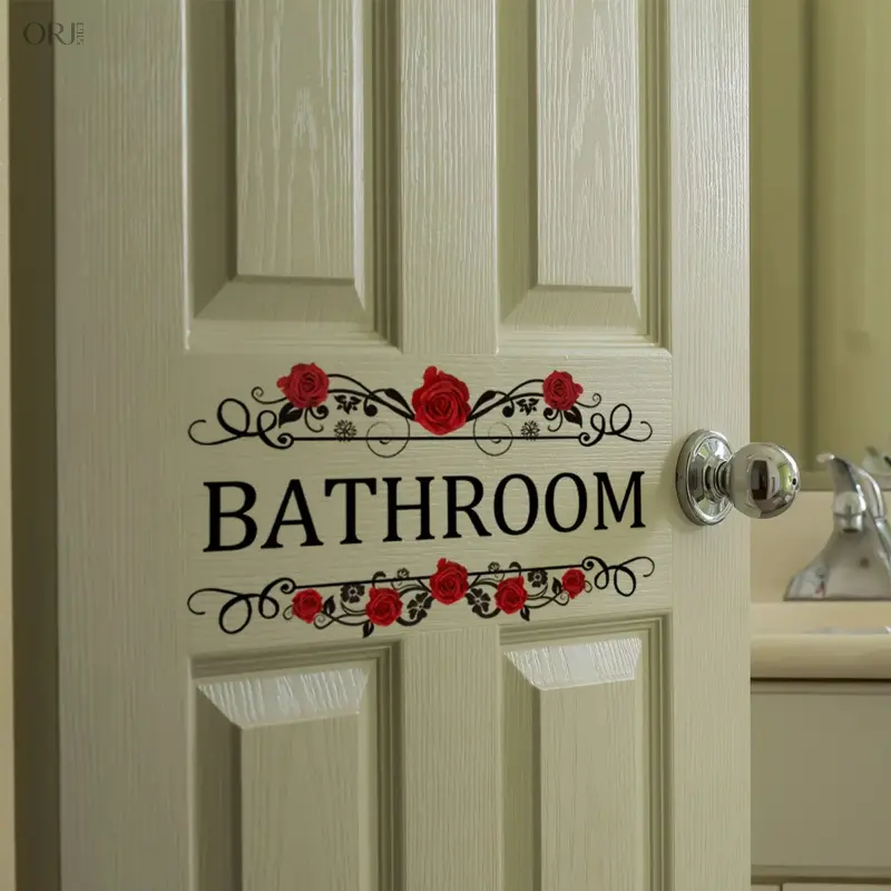 PVC 2026 Aesthetic Red Rose Quote Bathroom Decal CT2038-KQ, Self-Adhesive Removable Floral Wall/Door Sticker, Renter-Friendly DIY Romantic Home Decor Accessory,brooklyn,charm,mom,birthday,gift,stress,ball,,birthstone,jewelry,,jump,ring,,gold-plated,brass,