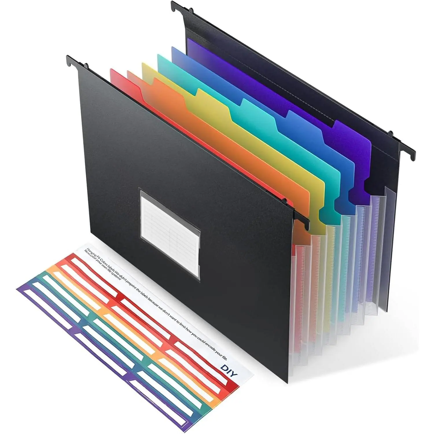 Expanding Hanging File Folders, Plastic Filing Cabinet Folders 7 Pockets 1.2" Accordion Drawer Organizer Insert Filing Cabinet Dividers with Colorful Tabs, Letter Size 1 Pack