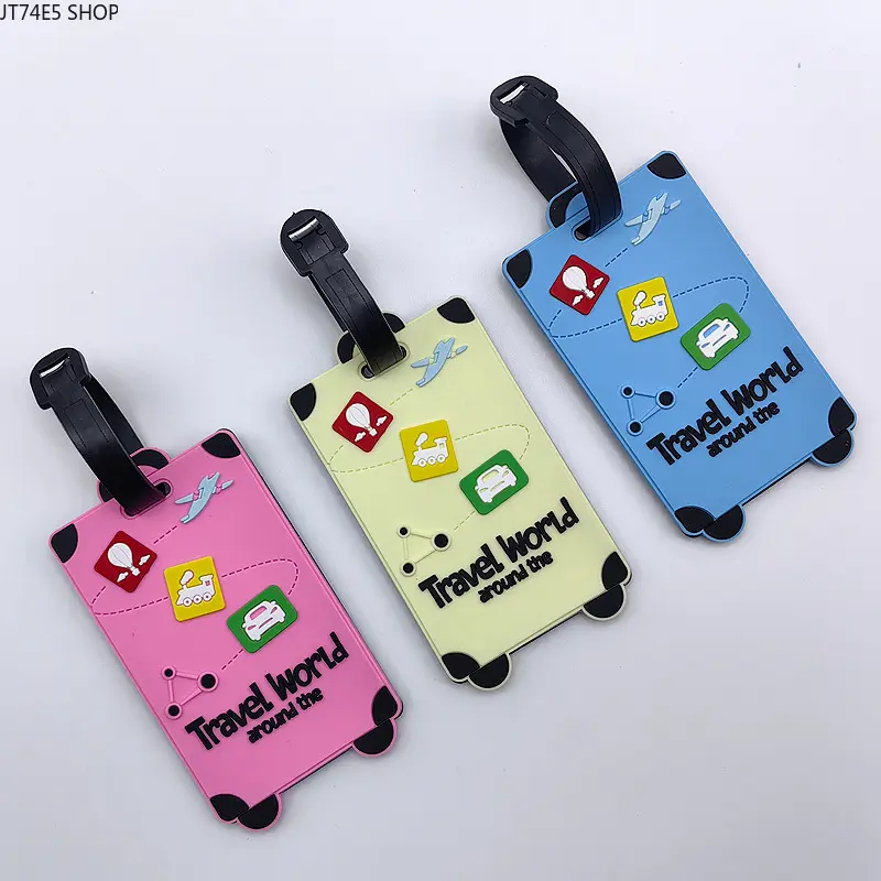 Unisex Rectangular Soft Synthetic Rubber Luggage Tag with Cartoon Icons, Anti-Lost Address Tag for Travel Check-in & Boarding Luggage, 10.5X6.5cm
