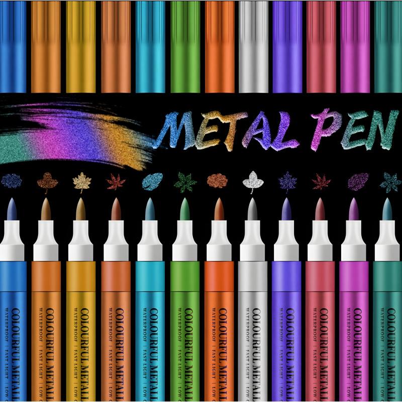 12 Colors Metallic Acrylic Paint Pens for Rock Painting, Soft Brush Tip Metallic Marker for Rock Painting, Ceramic, Glass, Canvas, Mug, Wood, Easter Egg, Waterproof Paint DIY Crafts Making, Diy Painting Supplies