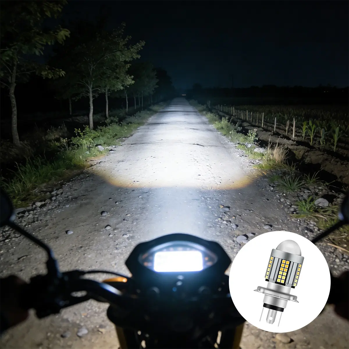 Universal Motorcycle LED Headlight - White/Yellow Dual Color, Waterproof, High Brightness, Optical Spherical Lens for Night Riding