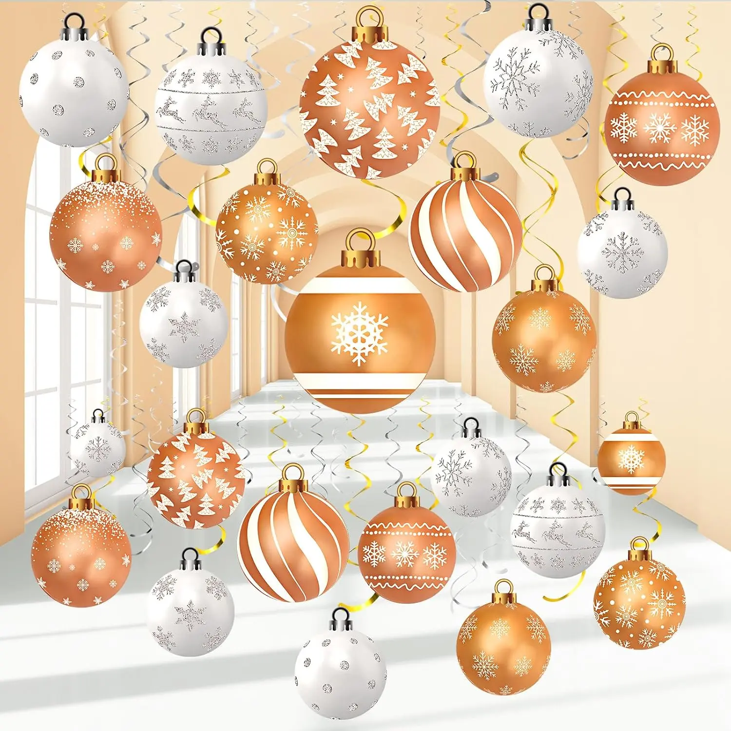 54 count Christmas  Decorations Set  Foil Swirls Decor Ball Ornament Ceiling Decorations for Holiday  Shower Winter Party Supplies(White )