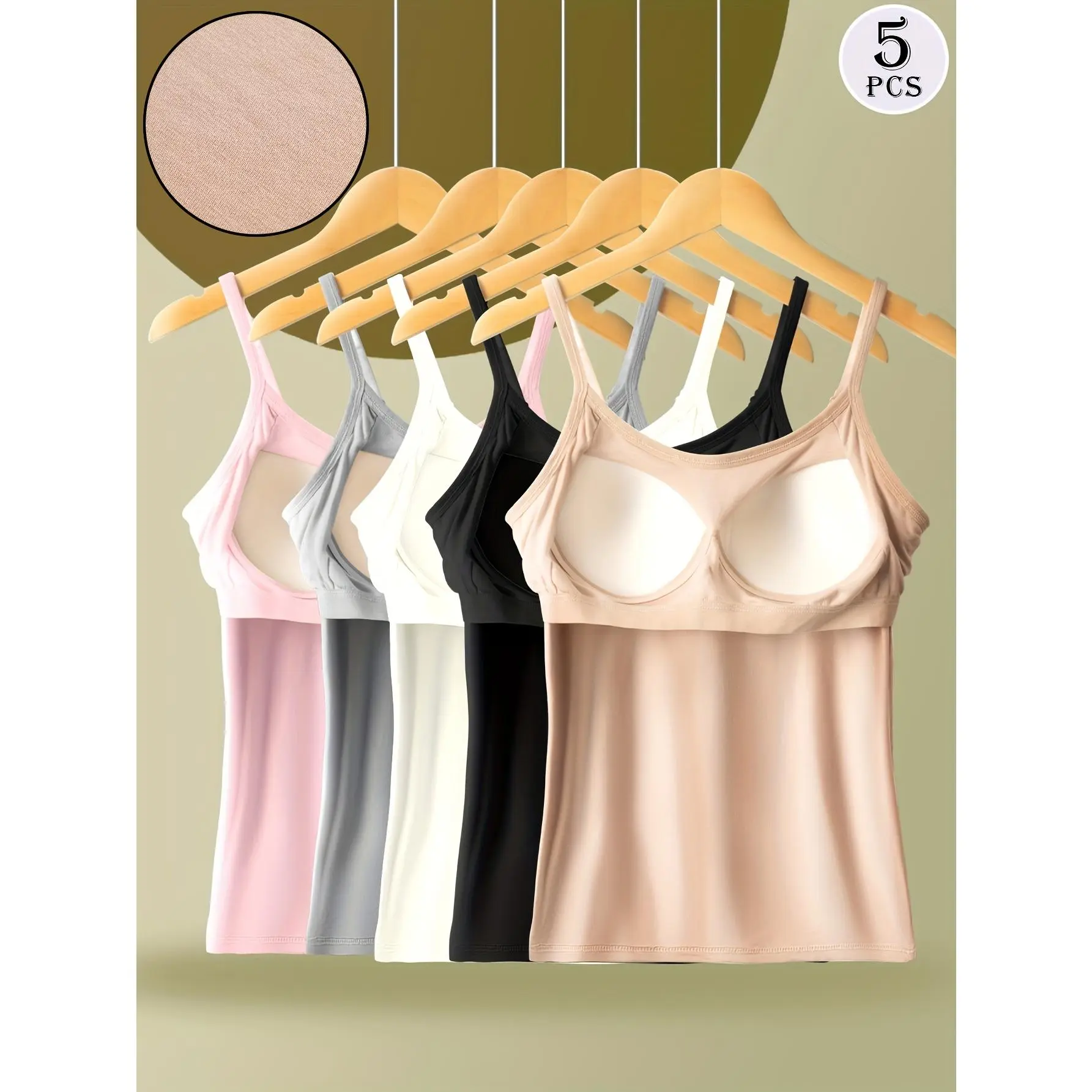 5 Pack Wireless Padded Bra Tank Tops Detachable Shoulder Straps Multiway Strapless Base Undergarment Daily Comfort Women Innerwear