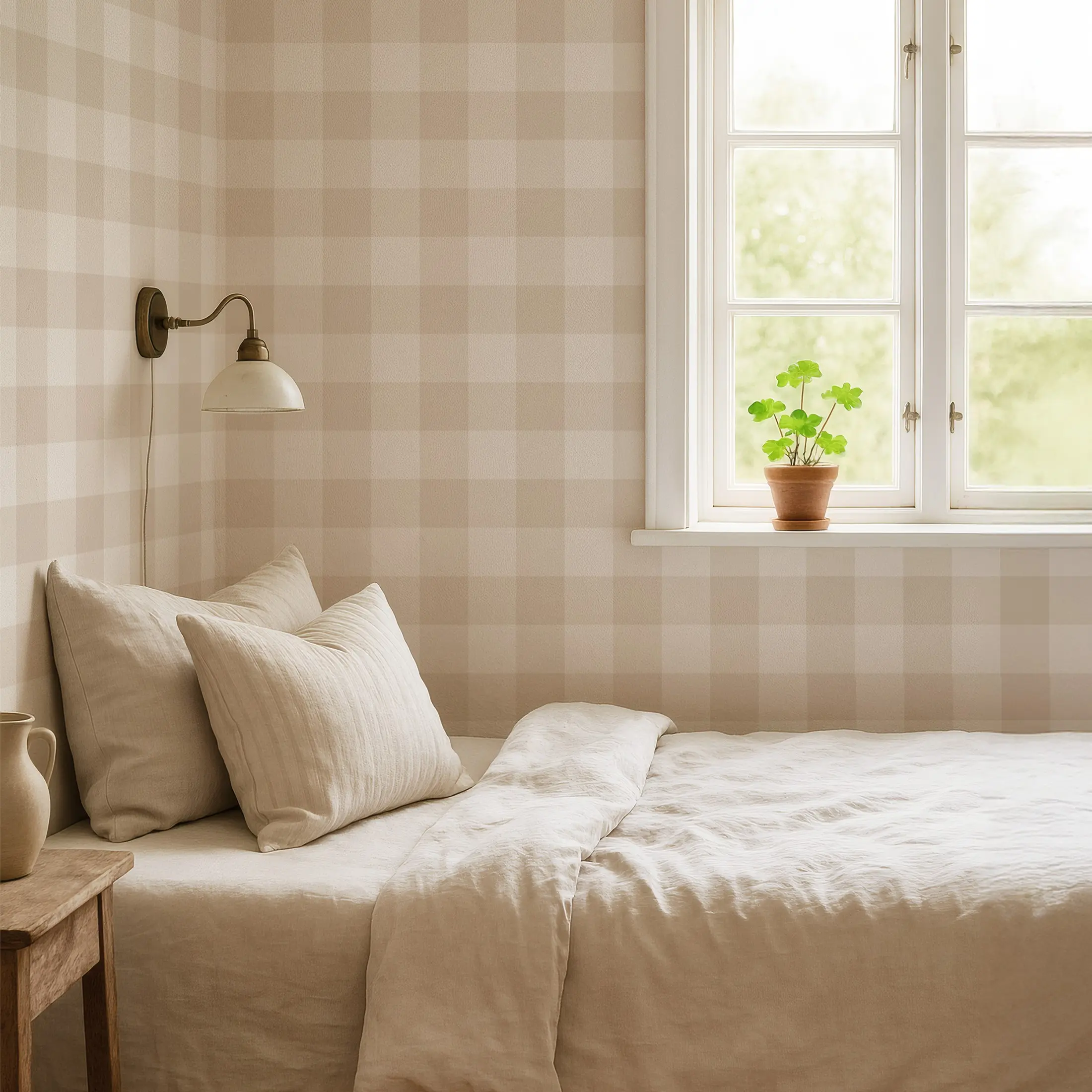 Neutral / Gingham Neutral Peel and Stick Wallpaper, Removable Wall Sticker, Universal Use, Room Bathroom Kitchen Decor, Self-Adhesive Backing, Peel and Stick Wallpaper Designs, Bedroom Wallpaper
