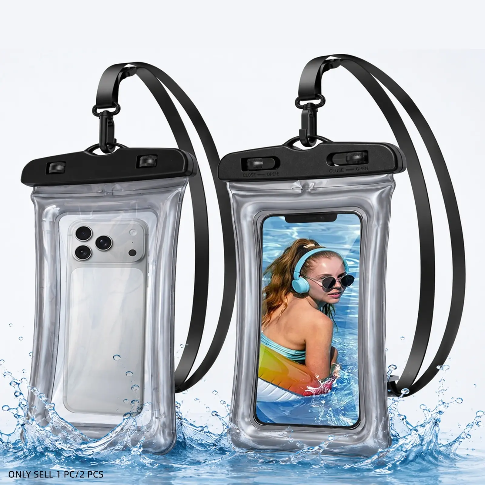 Waterproof Smartphone Case, Clear Touchscreen Phone Dry Bag with Adjustable Neck Lanyard, HD Photo Pouch for Swimming, Beach, Boating, Diving and Outdoor Water Activities