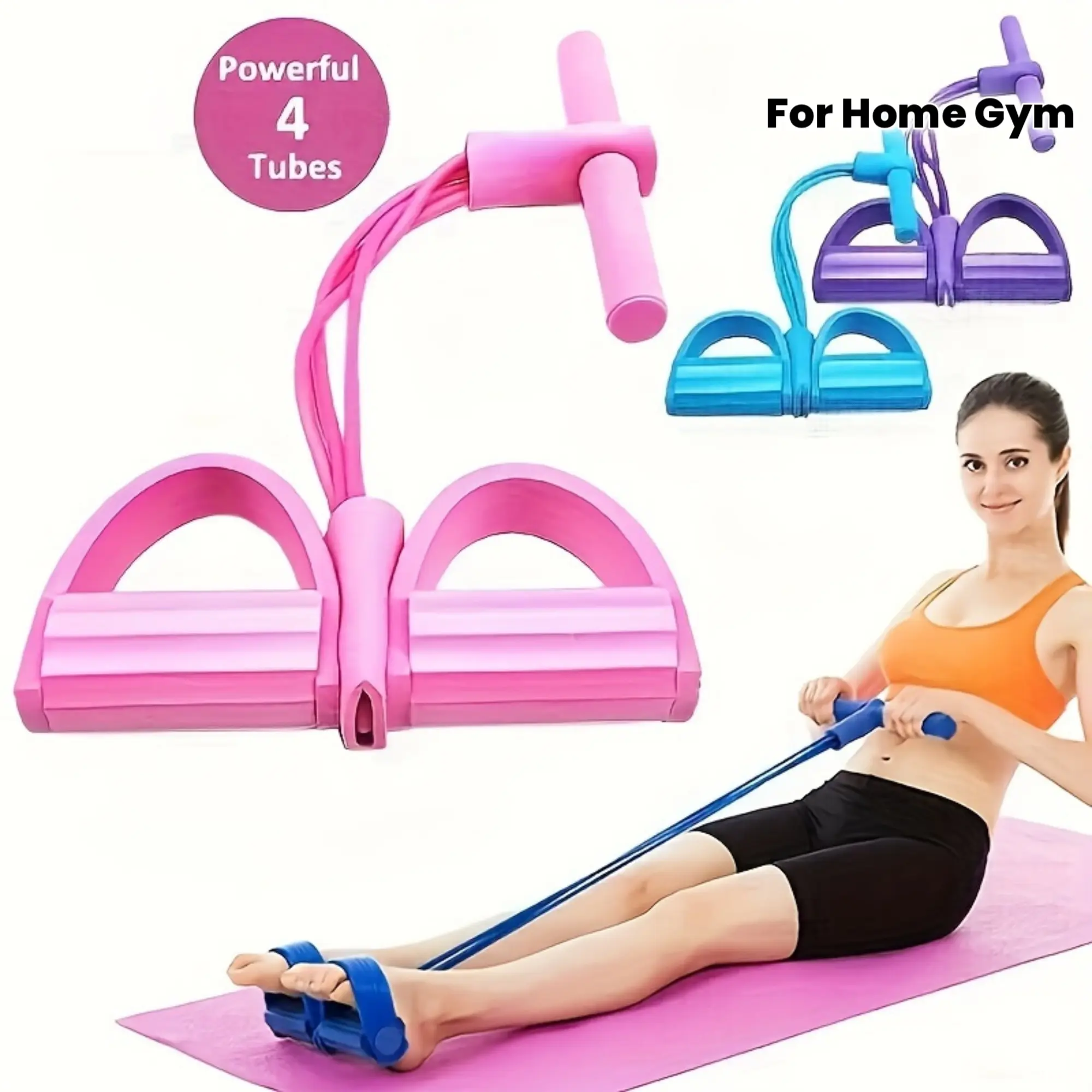Home Gym Resistance Bands - 4 Elastic Tubes, Full Body Workout Accessory, Enhances Strength and Flexibility, Compatible with Rowing Machines and Fitness Equipment