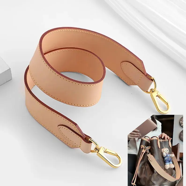 ORVELIA Genuine Vachetta Leather Replacement Shoulder Strap for Neverfull Tote Handbag, Wide Leather Bag Strap with Light Gold Buckle