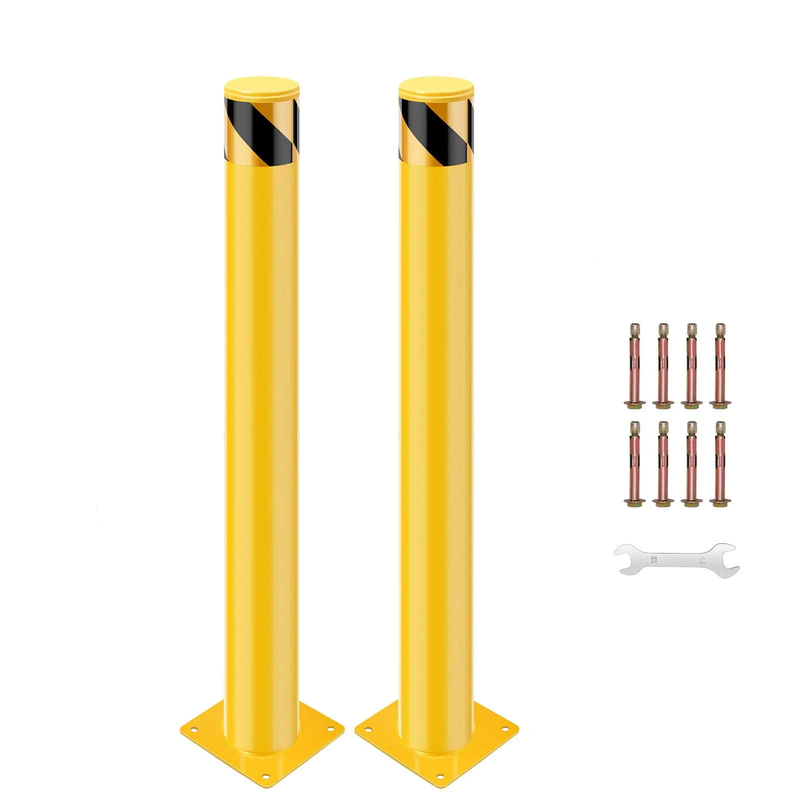 【Garvee】Safety Bollard – 24" x 4.5" – Steel Bollard Post, Yellow Parking Post, Removable Safety Barrier with Anchor Bolts, High-Visibility – Driveway Barrier for Construction, Traffic Control and Warehouses