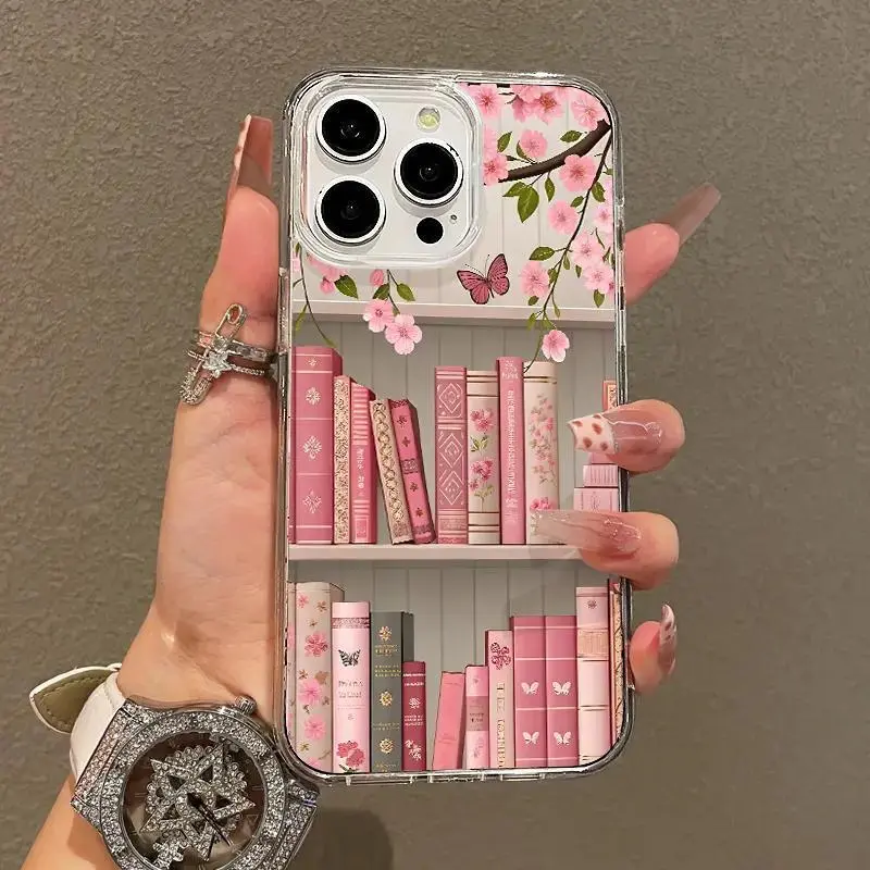 Soft Girl Magnetic Case for iPhone11 12 13 14 15 16 Plus 17 Promax & Samsung Galaxy S26 Ultra S25 S24 S23 S22 S21, Blossom Bookshelf Lightweight, Drop-Proof, MagSafe Compatible,Perfect for Teen Girls