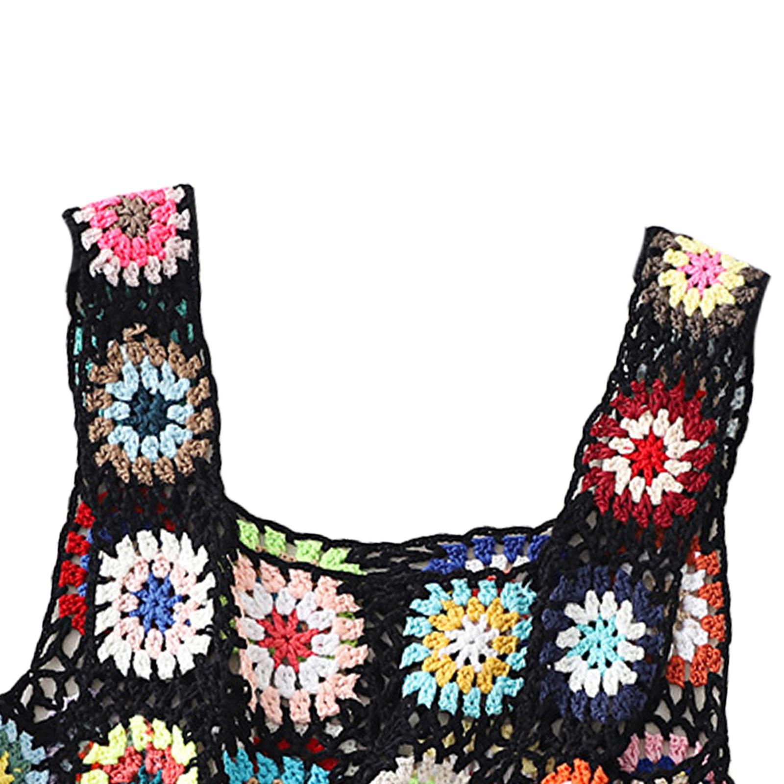 Women´s Summer Sleeveless Tops Ladies Female Colorful Hand Crochet Embroidery Openwork Knit Tank Tops Womenswear Streetwear