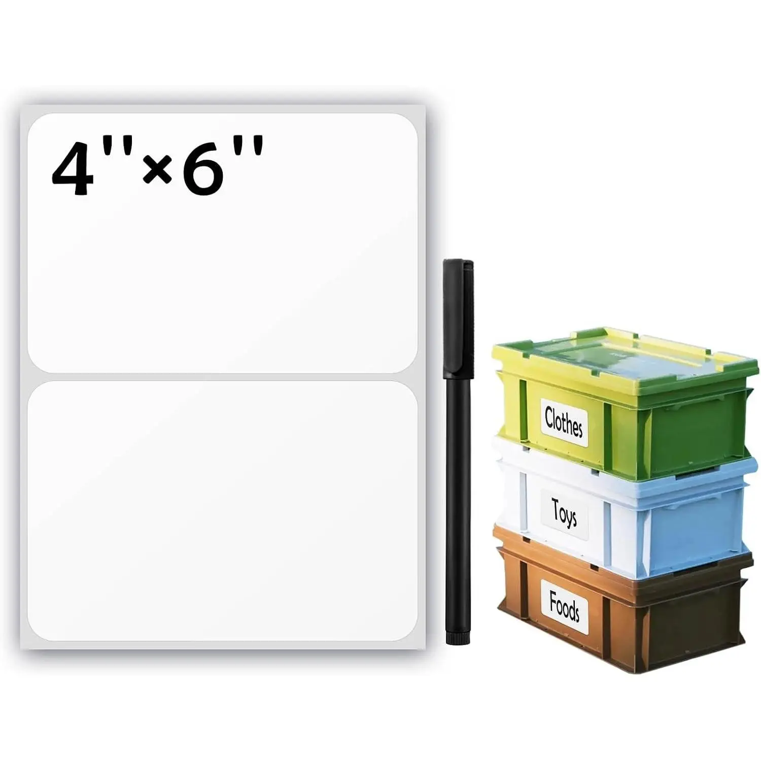 100Pcs 6x4 Inch Removable Large Thin White Labels for Storage Bins and Boxes