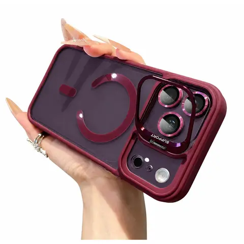 Magnetic MagSafe Smartphone Casing for iPhone 18 Pro Max, 17 Air, 17/16/15/14/13/12 Pro Max - Transparent Acrylic Back, Built-in Metal Ring Kickstand, Camera Lens & Screen Protector, Wireless Charging Compatible, Military-Grade Shockproof Protection Cover