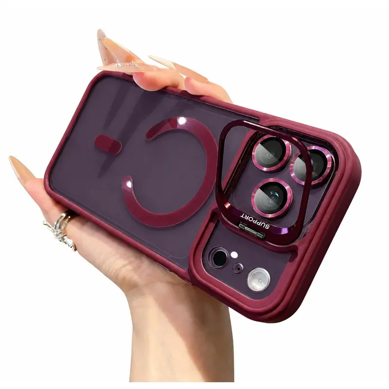Magnetic MagSafe Smartphone Casing for iPhone 18 Pro Max, 17 Air, 17/16/15/14/13/12 Pro Max - Transparent Acrylic Back, Built-in Metal Ring Kickstand, Camera Lens & Screen Protector, Wireless Charging Compatible, Military-Grade Shockproof Protection Cover