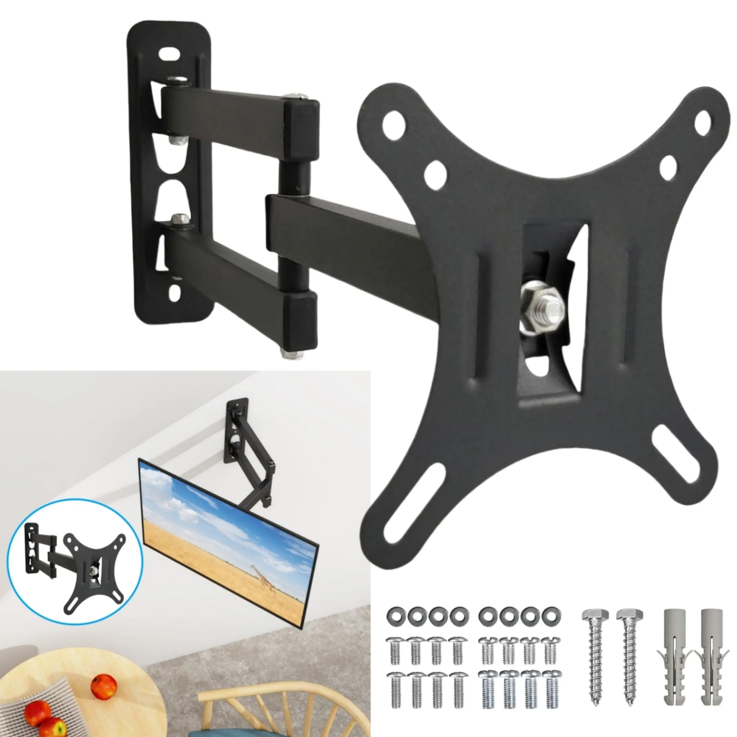 Full Motion TV Wall Mount Bracket, Hinged Tilt and Rotate Extension Arm, Compatible with Most 10-27 Inch LED LCD Tvs and Monitors, HDTV Wall Bracket
