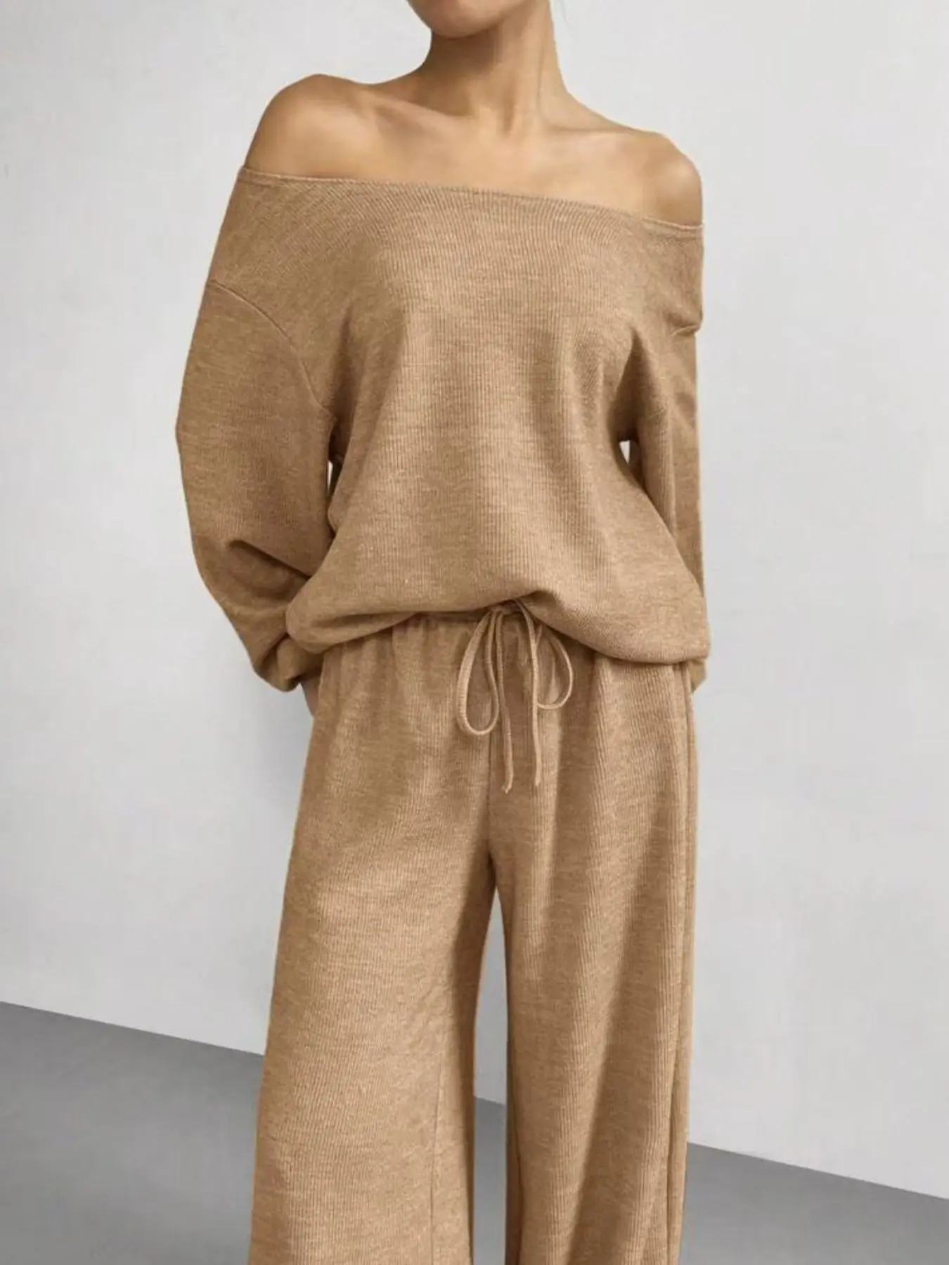 New 2026 Women's Fashion Fall Winter Off-Shoulder Set Pants, Loose Fit Slouchy Shoulder, Casual Suit for Office and Dates