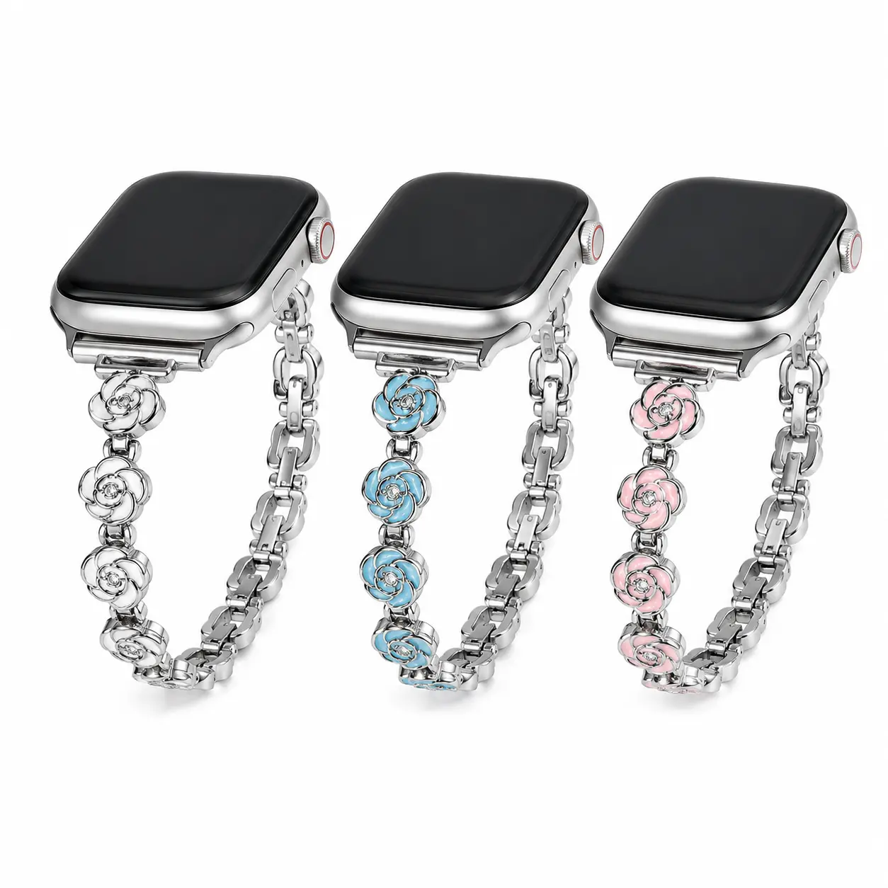 Floral Shell Metal Bracelet Watch Band for Watch, Stainless Steel Replacement Strap with Decorative Flowers and Shell Charms for Elegant Daily Wear Compatible with 38mm 40mm 41mm 42mm 44mm 45mm 46mm 49mm  SEO keyword coverage